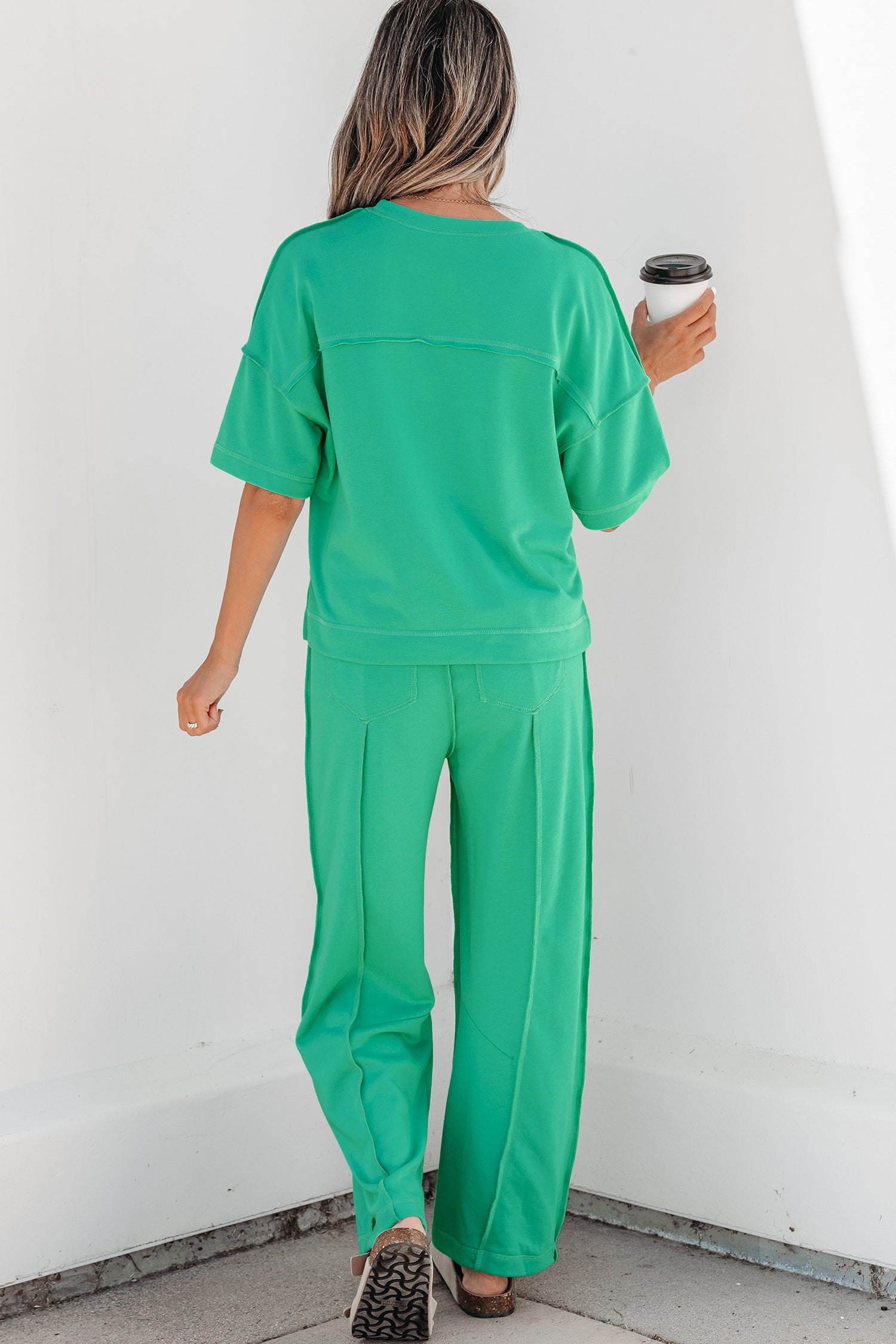 Sky Blue Drop Shoulder Boxy Tee and Barrel Pants Set-Two Piece Sets/Pant Sets-[Adult]-[Female]-2022 Online Blue Zone Planet