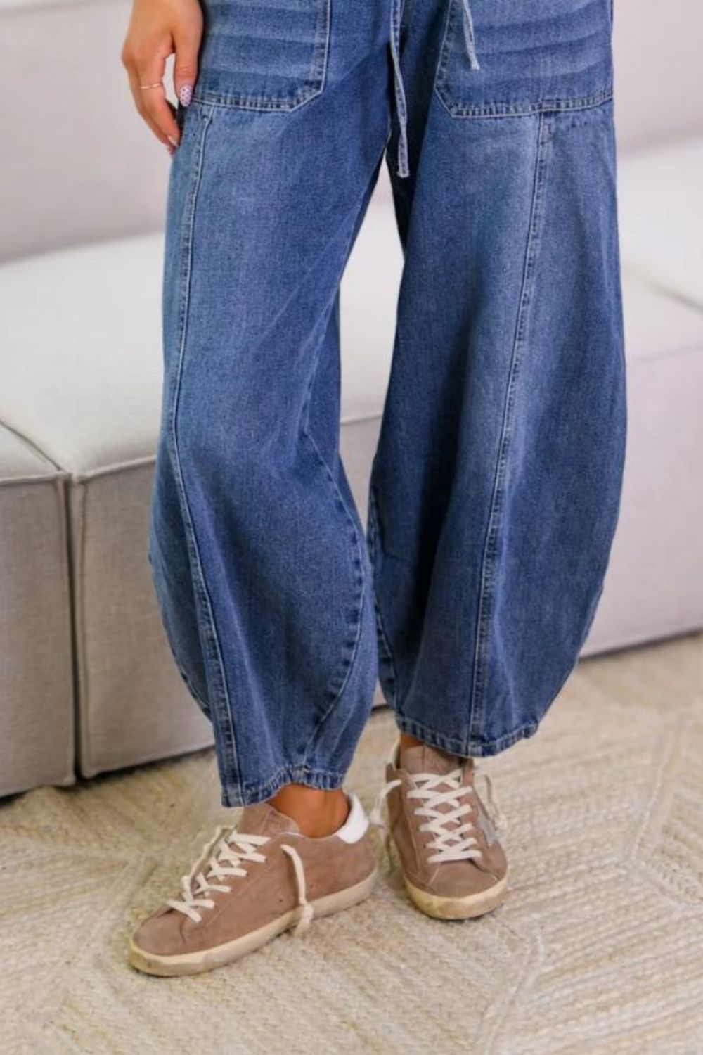 Drawstring Jeans with Pockets-BOTTOM SIZES SMALL MEDIUM LARGE-[Adult]-[Female]-2022 Online Blue Zone Planet