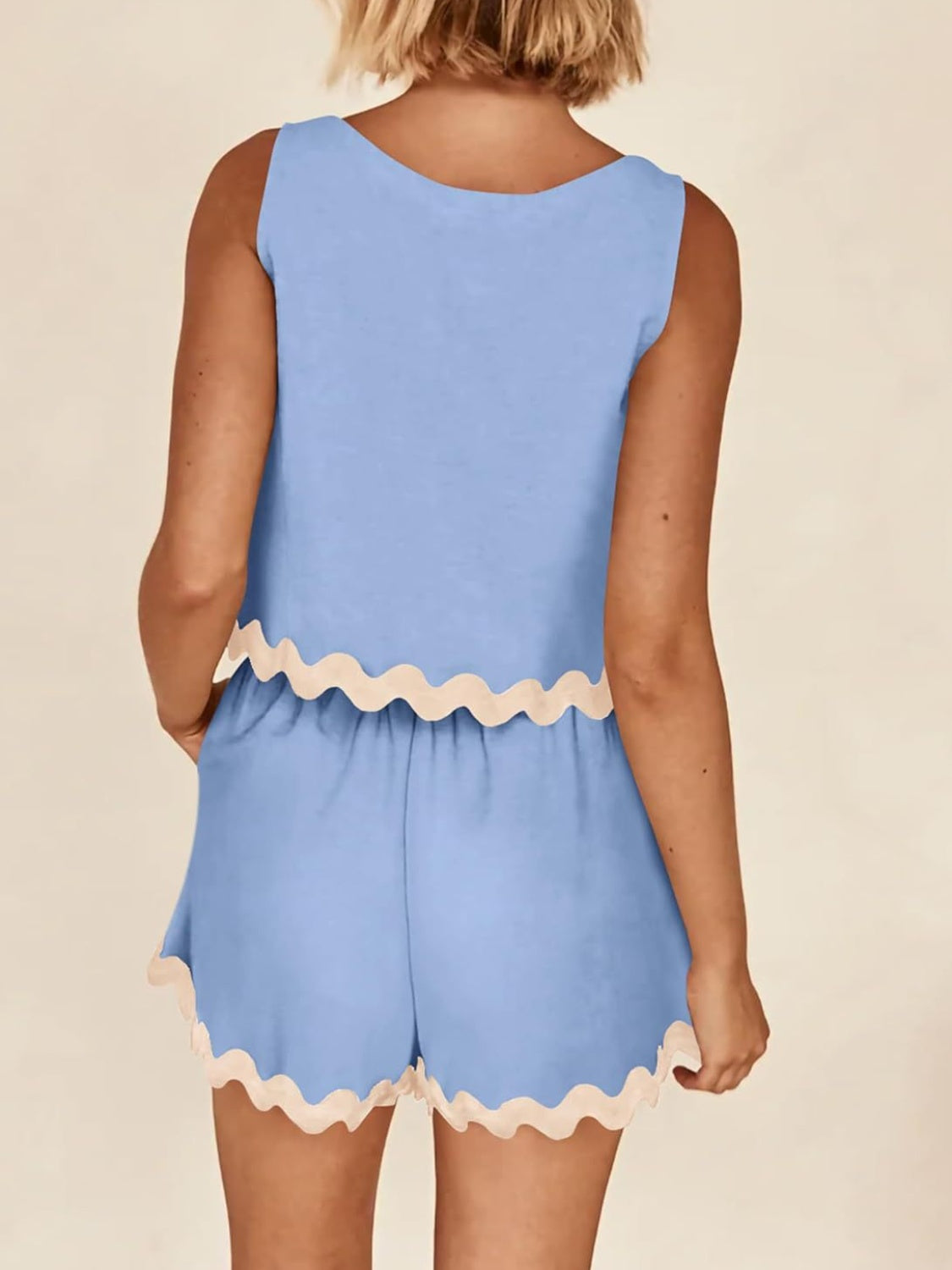 Contrast Trim Sleeveless Top and Shorts Set-TOPS / DRESSES-[Adult]-[Female]-2022 Online Blue Zone Planet
