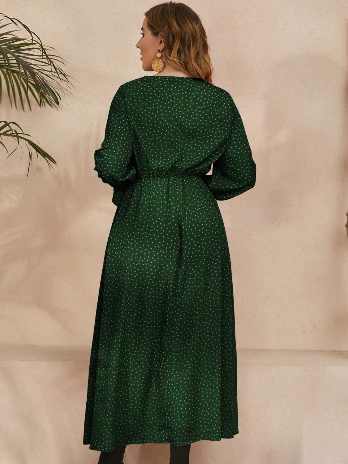 Wholesale MOQ6 Honey Plus Size Ruffled Polka Dot Long Sleeve Midi Dress Wholesale MOQ6 Honey Plus Size Ruffled Polka Dot Long Sleeve Midi Dress