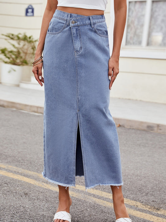 Slit Asymmetrical Waist Denim Skirt-BOTTOMS SIZES SMALL MEDIUM LARGETTOMS-[Adult]-[Female]-Light-S-2022 Online Blue Zone Planet