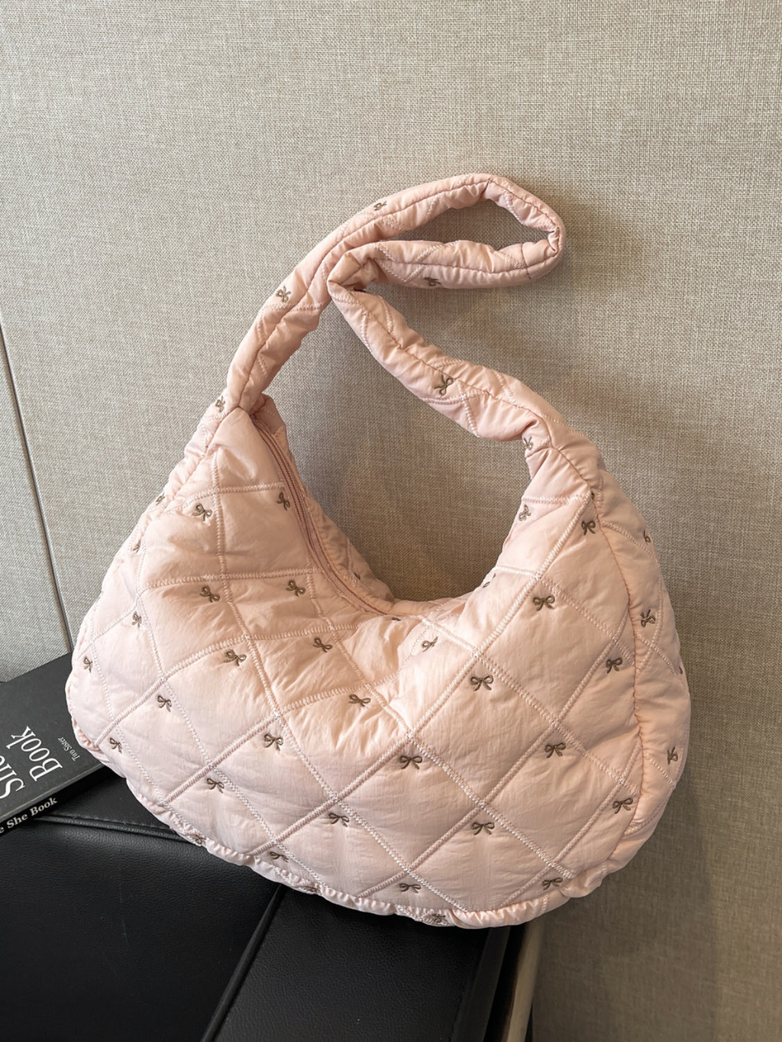 Bow Polyester Shoulder Bag-HANDBAGS-[Adult]-[Female]-Pink-One Size-2022 Online Blue Zone Planet