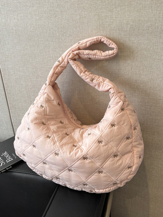 Bow Polyester Shoulder Bag-HANDBAGS-[Adult]-[Female]-Pink-One Size-2022 Online Blue Zone Planet