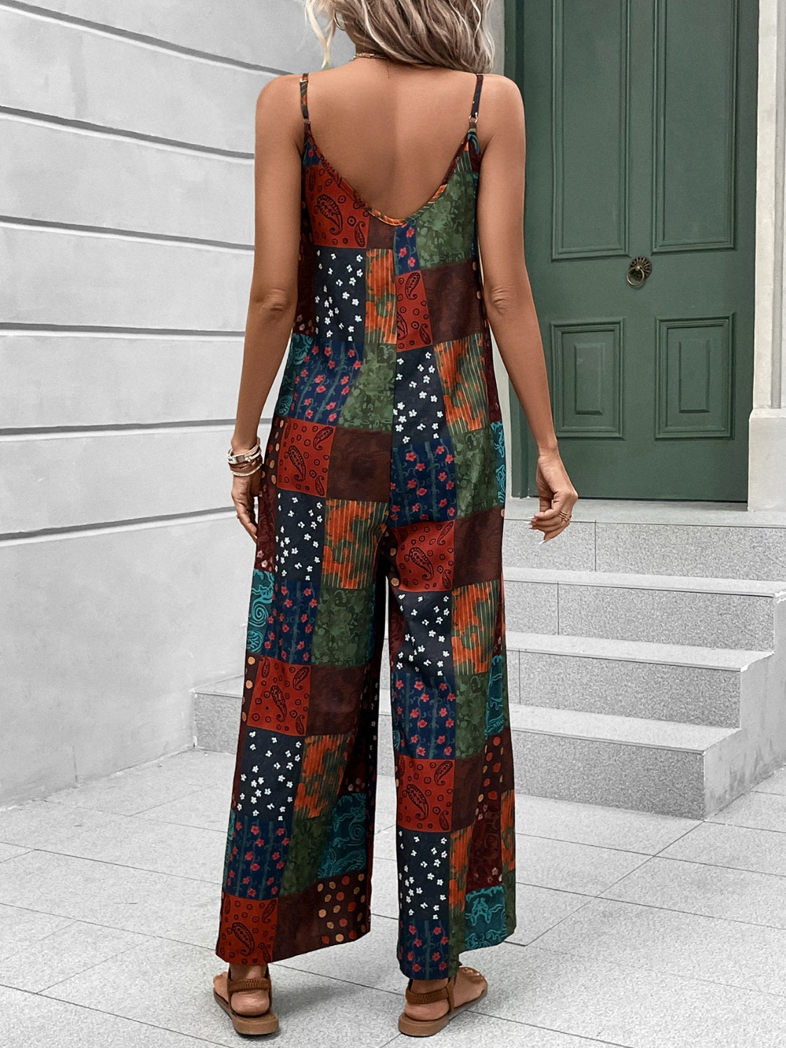 Printed Scoop Neck Spaghetti Strap Jumpsuit-[Adult]-[Female]-2022 Online Blue Zone Planet