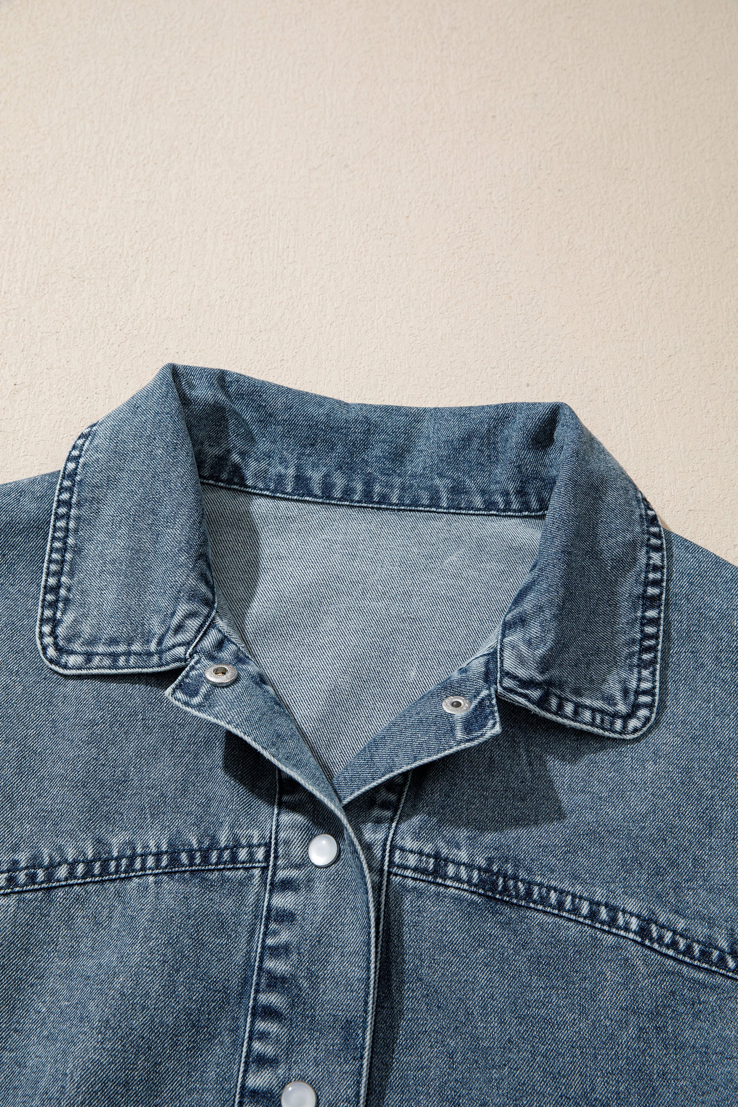 Dusk Blue Western Long Sleeve Shirt Collar Tunic Denim Jacket-Outerwear/Denim jackets-[Adult]-[Female]-2022 Online Blue Zone Planet