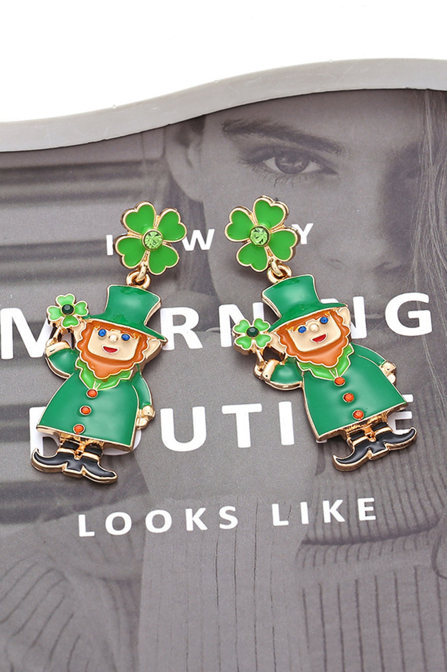 Dark Green St Patricks Day Enameled Leprechaun Drop Earrings-Accessories/Jewelry-[Adult]-[Female]-2022 Online Blue Zone Planet