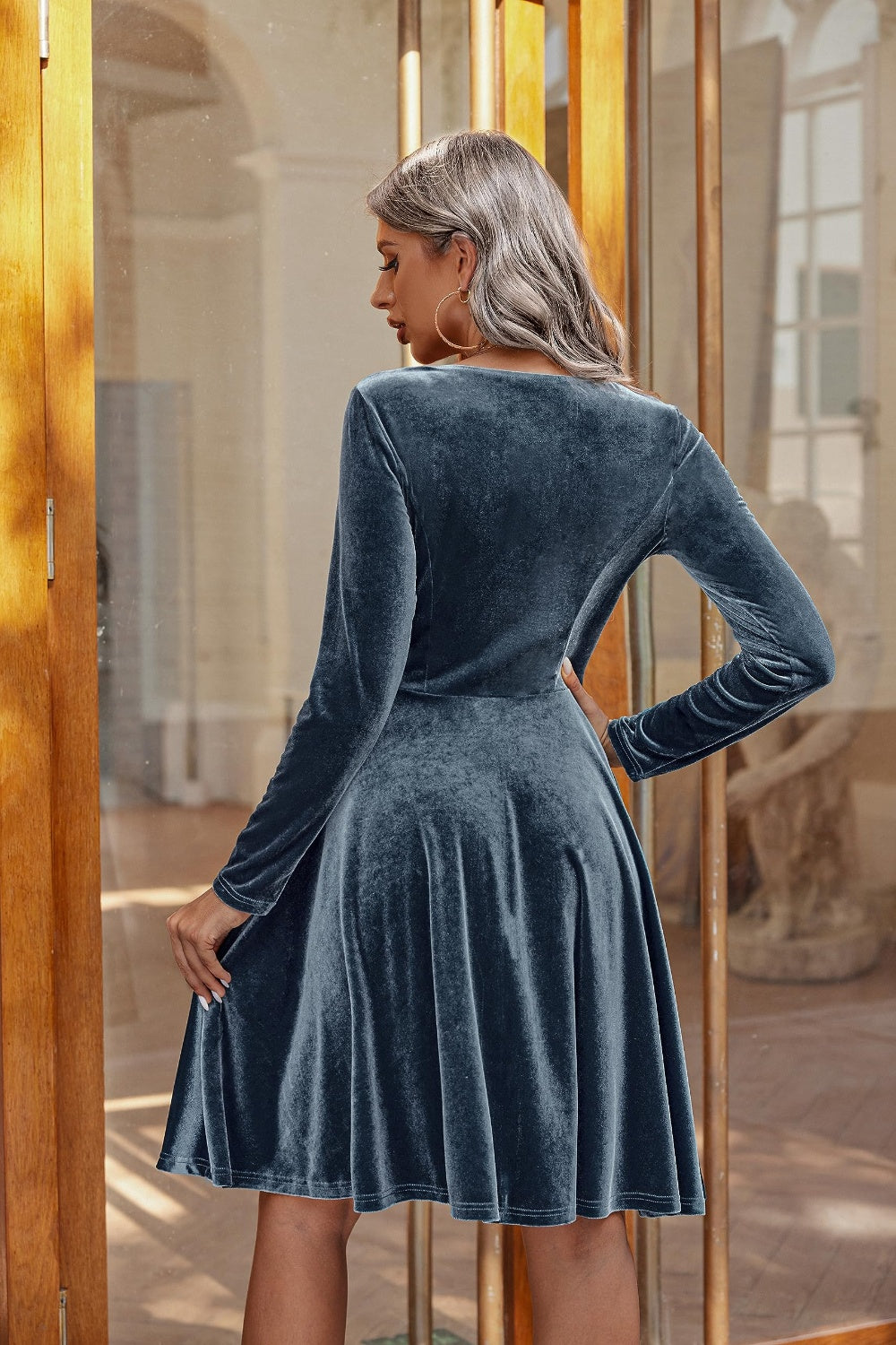 Blue Zone Planet | Round Neck Long Sleeve Knee Length Dress-TOPS / DRESSES-[Adult]-[Female]-2022 Online Blue Zone Planet