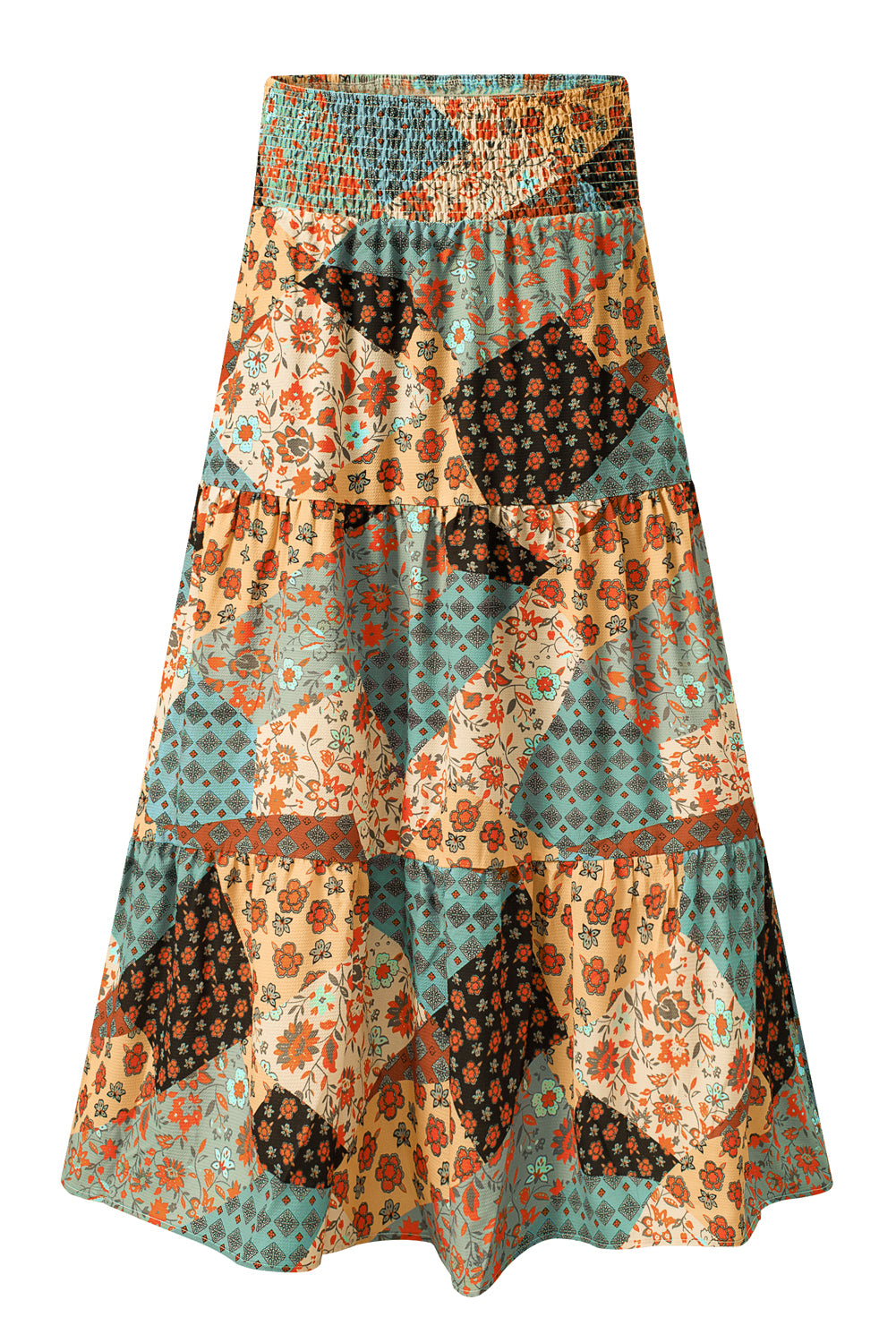 Multicolor Boho Print Tie-Up Waist Long Maxi Skirt-Bottoms/Skirts & Petticoat-[Adult]-[Female]-2022 Online Blue Zone Planet