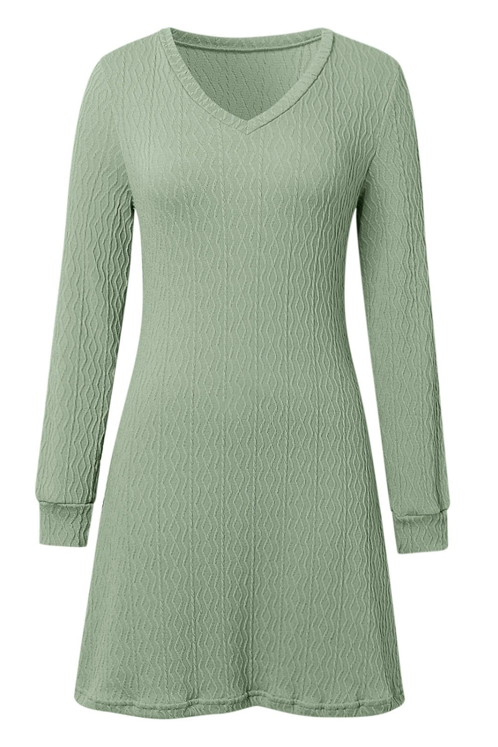 Blue Zone Planet | Texture V-Neck Long Sleeve Dress-TOPS / DRESSES-[Adult]-[Female]-2022 Online Blue Zone Planet