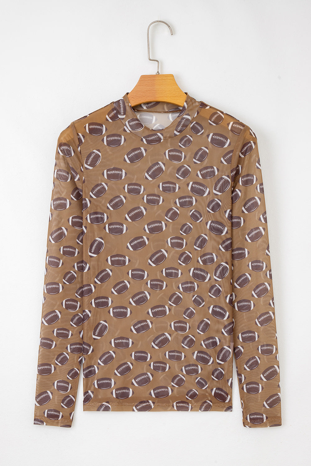 Brown Game Day Rugby Mesh Sheer Long Sleeve Top-Tops/Long Sleeve Tops-[Adult]-[Female]-2022 Online Blue Zone Planet