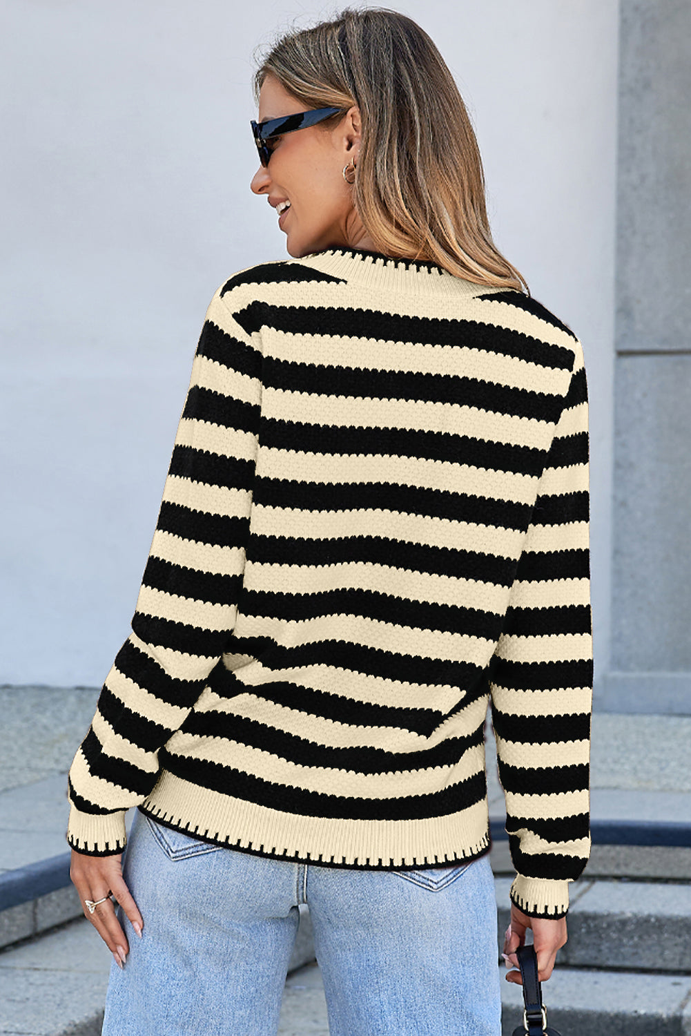 White Stripe Chic Golden Button Cardigan Sweater-Sweaters & Cardigans/Cardigans-[Adult]-[Female]-2022 Online Blue Zone Planet