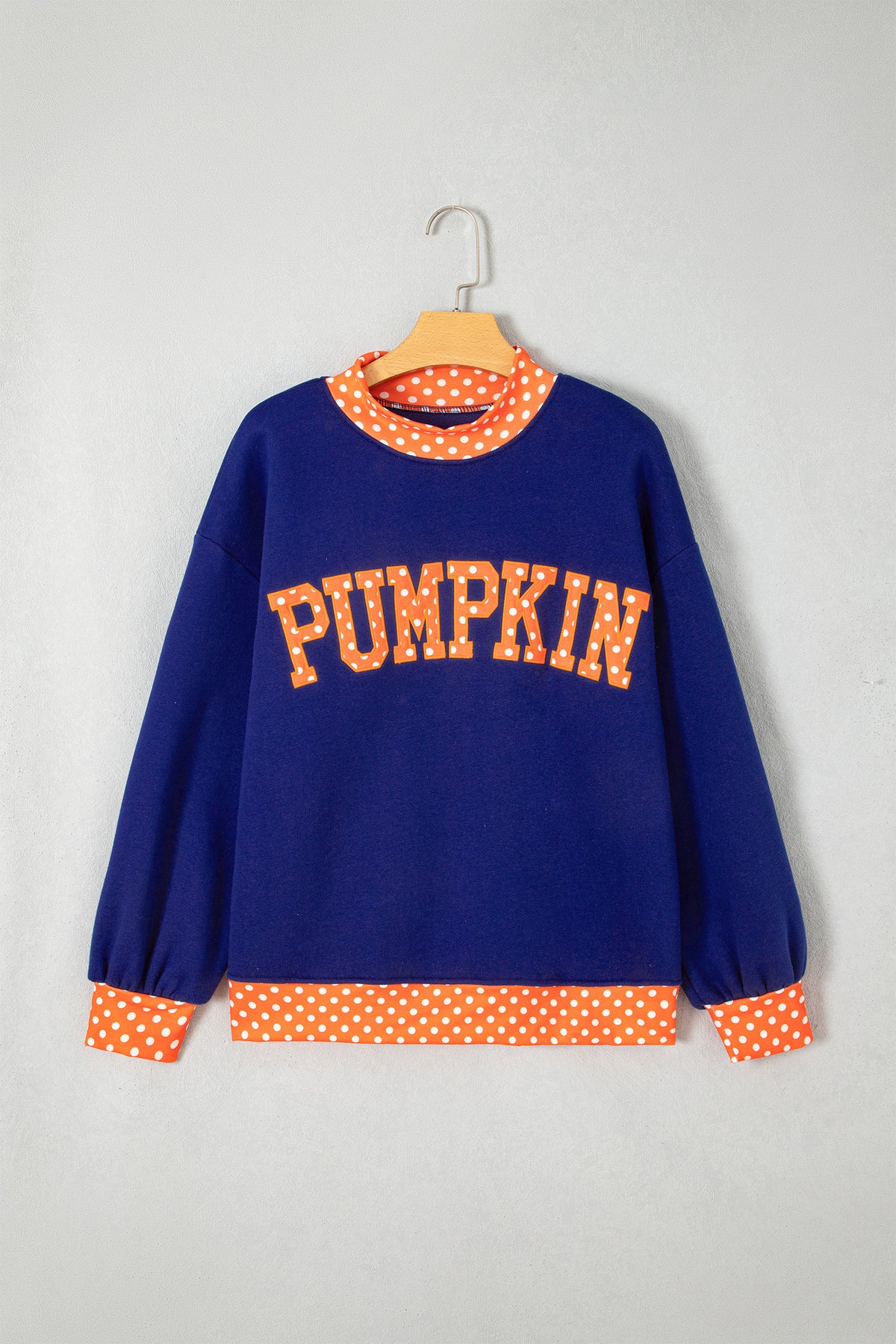 Fiery Red Polka Dot Letter Print Contrast Trim Mock Neck Sweatshirt-Tops/Sweatshirts & Hoodies-[Adult]-[Female]-2022 Online Blue Zone Planet