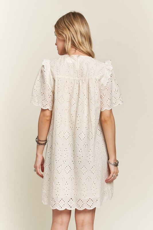 ADORA Ruffled Eyelet Round Neck Dress-TOPS / DRESSES-[Adult]-[Female]-2022 Online Blue Zone Planet