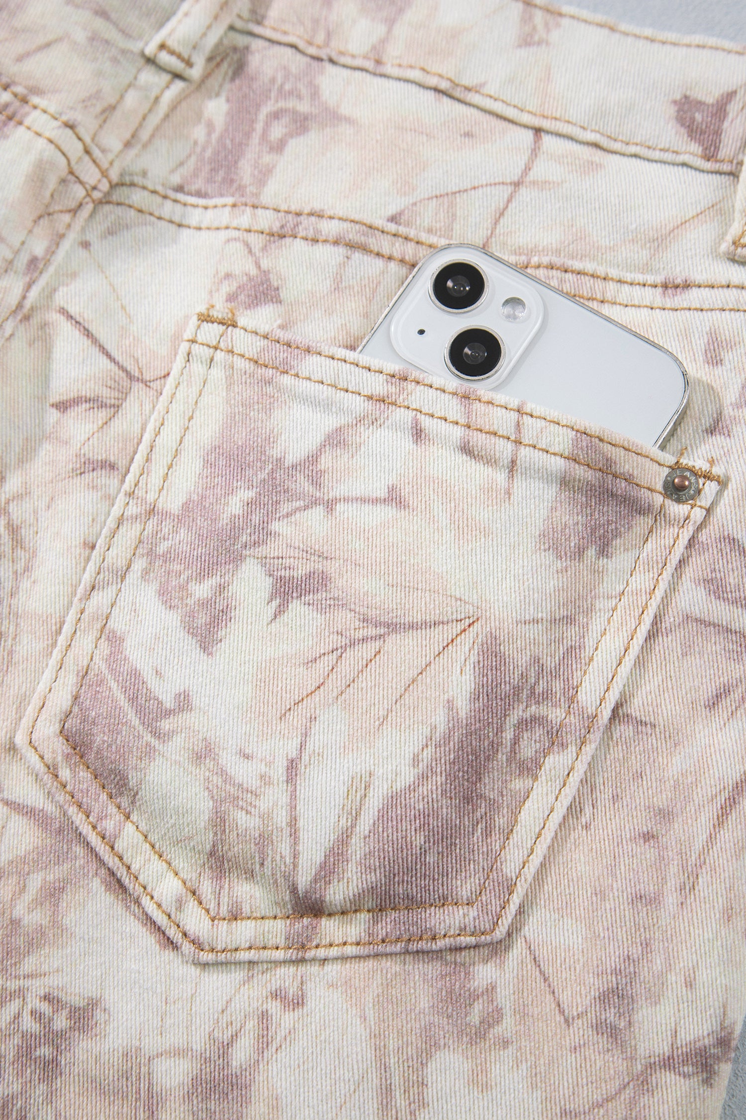 Khaki Woodland Camo Tummy Control Denim Wide Leg Jeans-Bottoms/Jeans-[Adult]-[Female]-2022 Online Blue Zone Planet