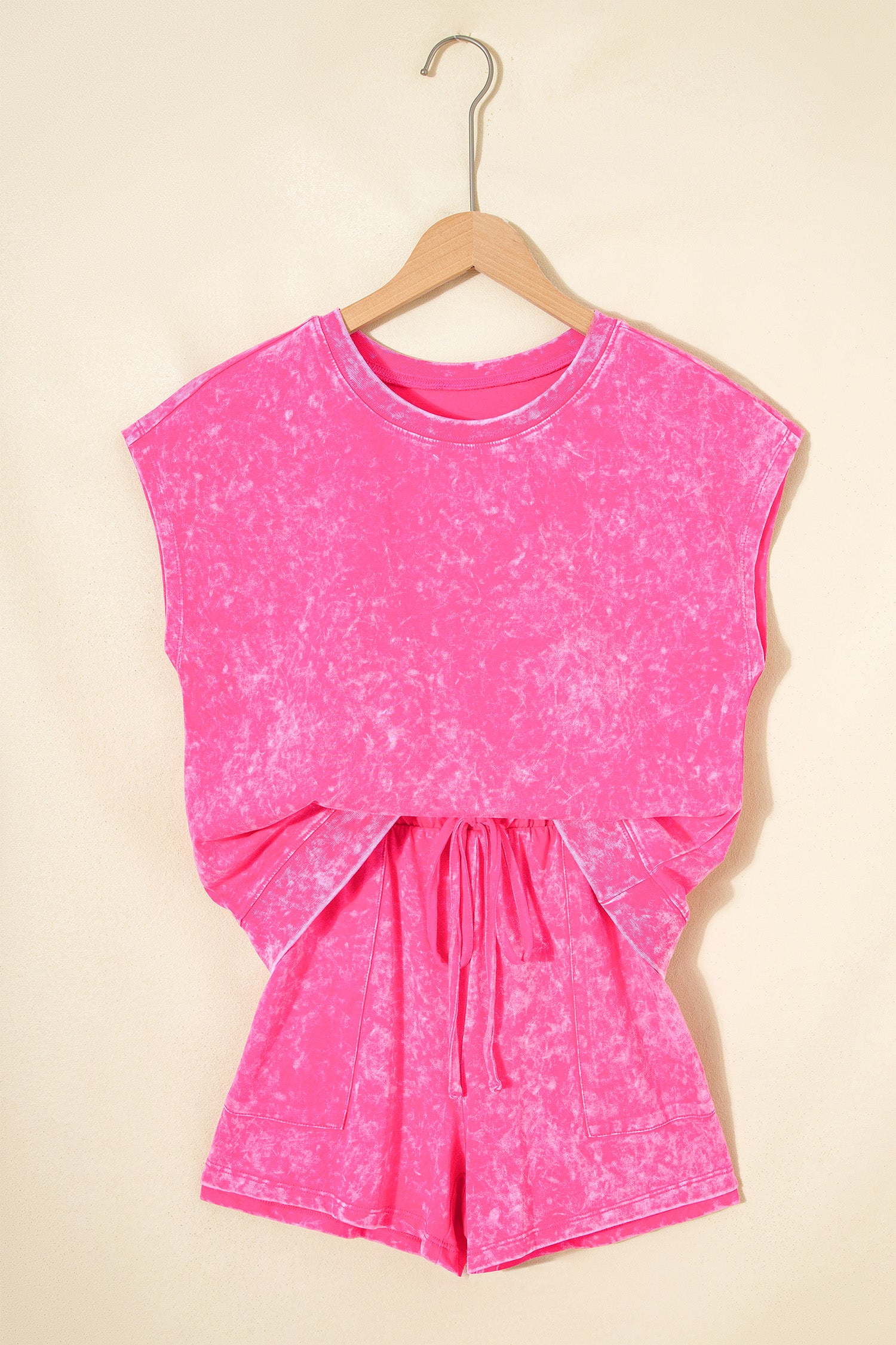 Rose Red Mineral Wash Cotton Short Set-Two Piece Sets/Short Sets-[Adult]-[Female]-2022 Online Blue Zone Planet
