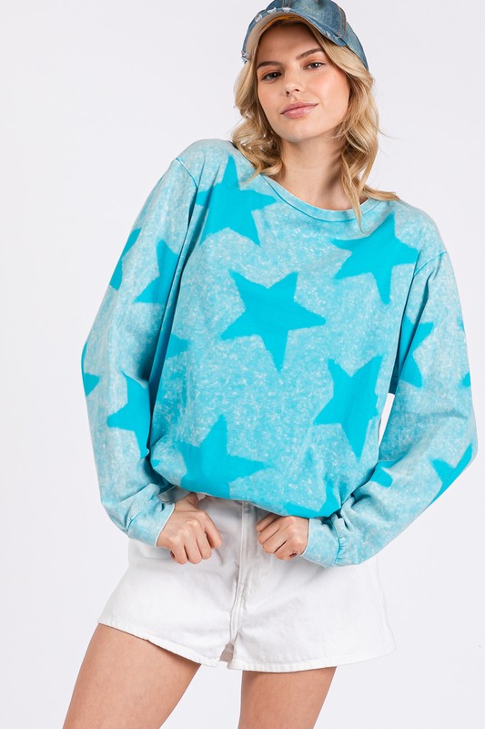 SAGE + FIG Mineral Wash Star Pattern T-Shirt-TOPS / DRESSES-[Adult]-[Female]-Aqua-S-2022 Online Blue Zone Planet