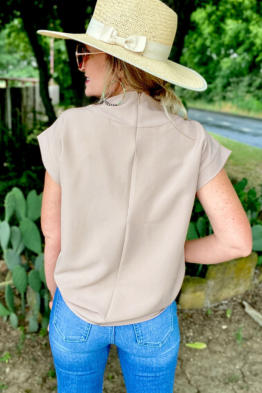 Oatmeal Plain Crew Neck Loose Fit Casual Top-Tops/Tops & Tees-[Adult]-[Female]-2022 Online Blue Zone Planet