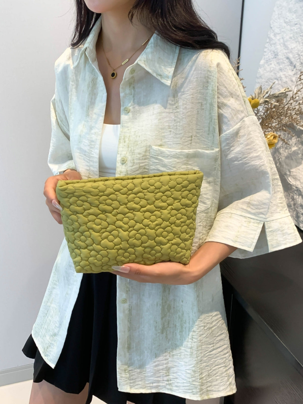 Flower Texture Polyester Clutch-HANDBAGS-[Adult]-[Female]-Lime-One Size-2022 Online Blue Zone Planet