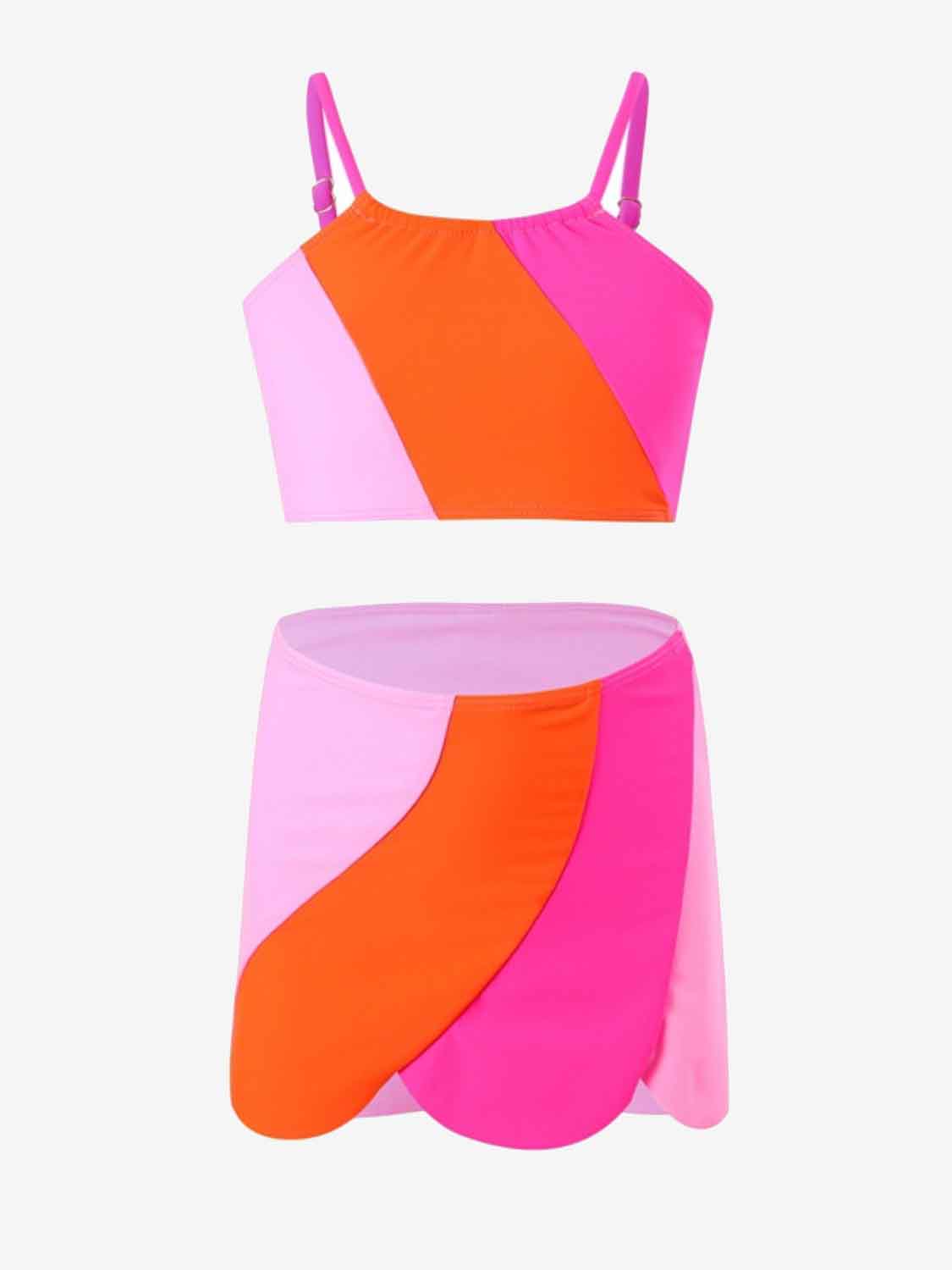 Color Block Top, Brief and Skirt Swim Set-TOPS / DRESSES-[Adult]-[Female]-Pink-2-3-2022 Online Blue Zone Planet