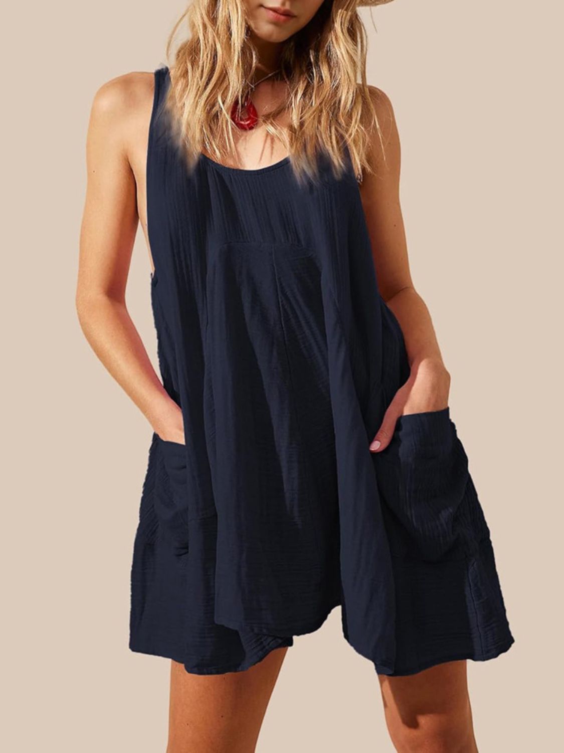 Devine Tied Scoop Neck Wide Strap Mini Dress-TOPS / DRESSES-[Adult]-[Female]-Navy-S-2022 Online Blue Zone Planet