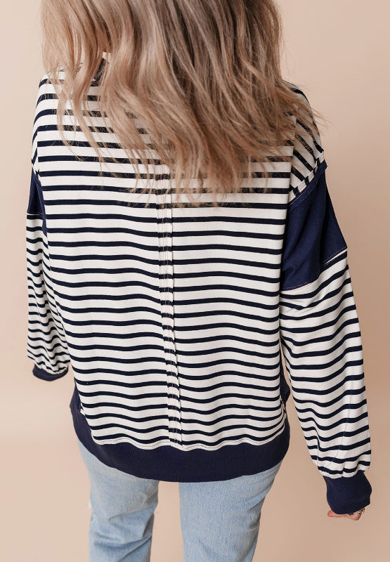 Exposed Seam Striped Long Sleeve Sweatshirt-TOPS / DRESSES-[Adult]-[Female]-2022 Online Blue Zone Planet