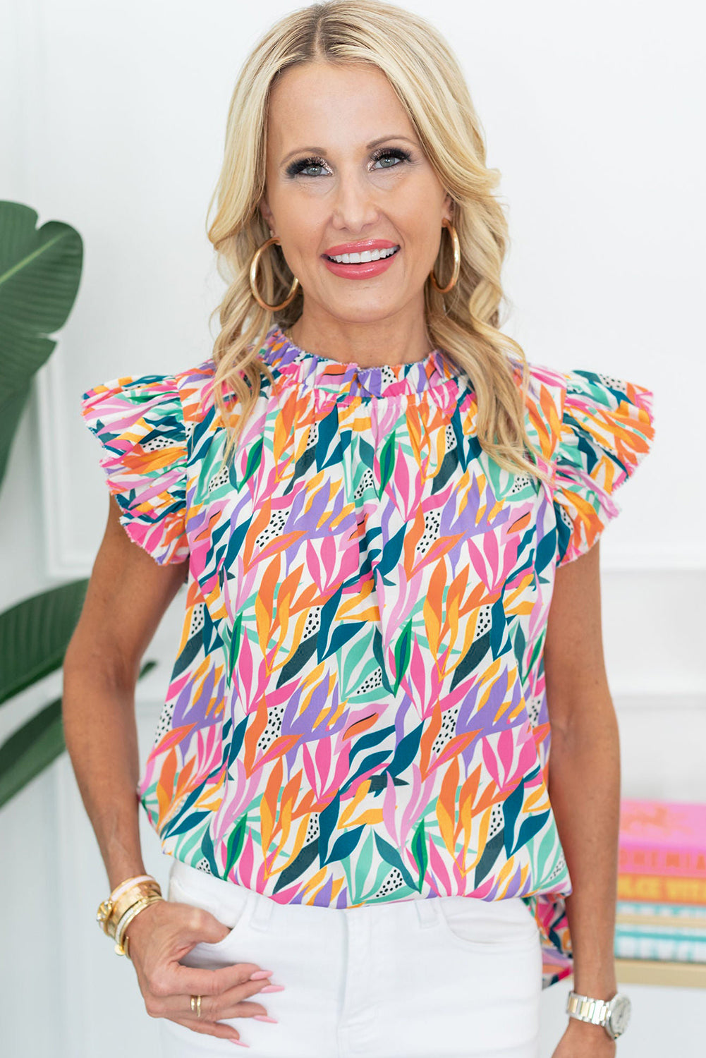 Rose Red Floral Print Ruffled Flutter Sleeve Blouse-Tops/Blouses & Shirts-[Adult]-[Female]-2022 Online Blue Zone Planet