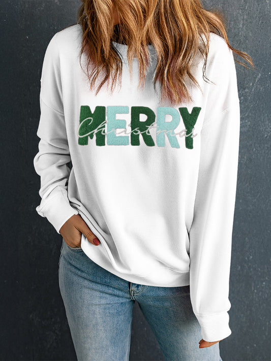 MERRY CHRISTMAS Contrast Long Sleeve Sweatshirt-TOPS / DRESSES-[Adult]-[Female]-2022 Online Blue Zone Planet