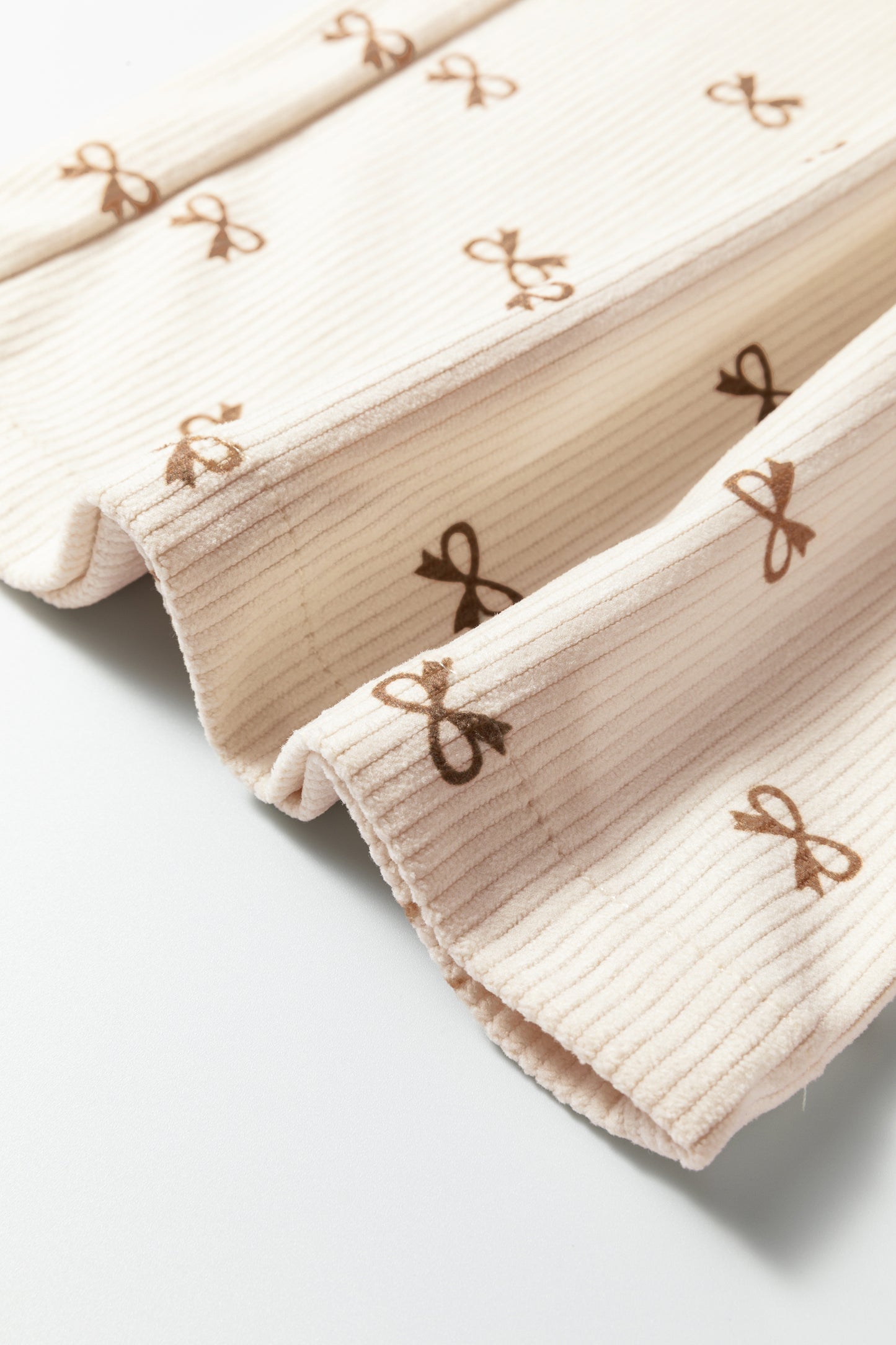 Apricot Bow Print Drawstring Elastic Waist Loose Corduroy Pants-Bottoms/Pants & Culotte-[Adult]-[Female]-2022 Online Blue Zone Planet