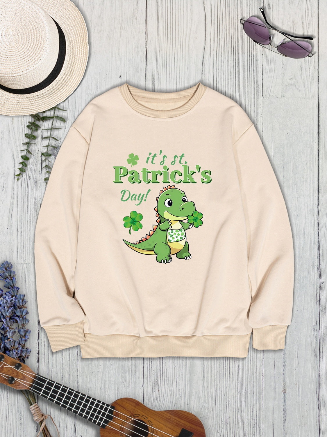 IT'S ST. PATRICK'S DAY Graphic Round Neck Sweatshirt-TOPS / DRESSES-[Adult]-[Female]-2022 Online Blue Zone Planet