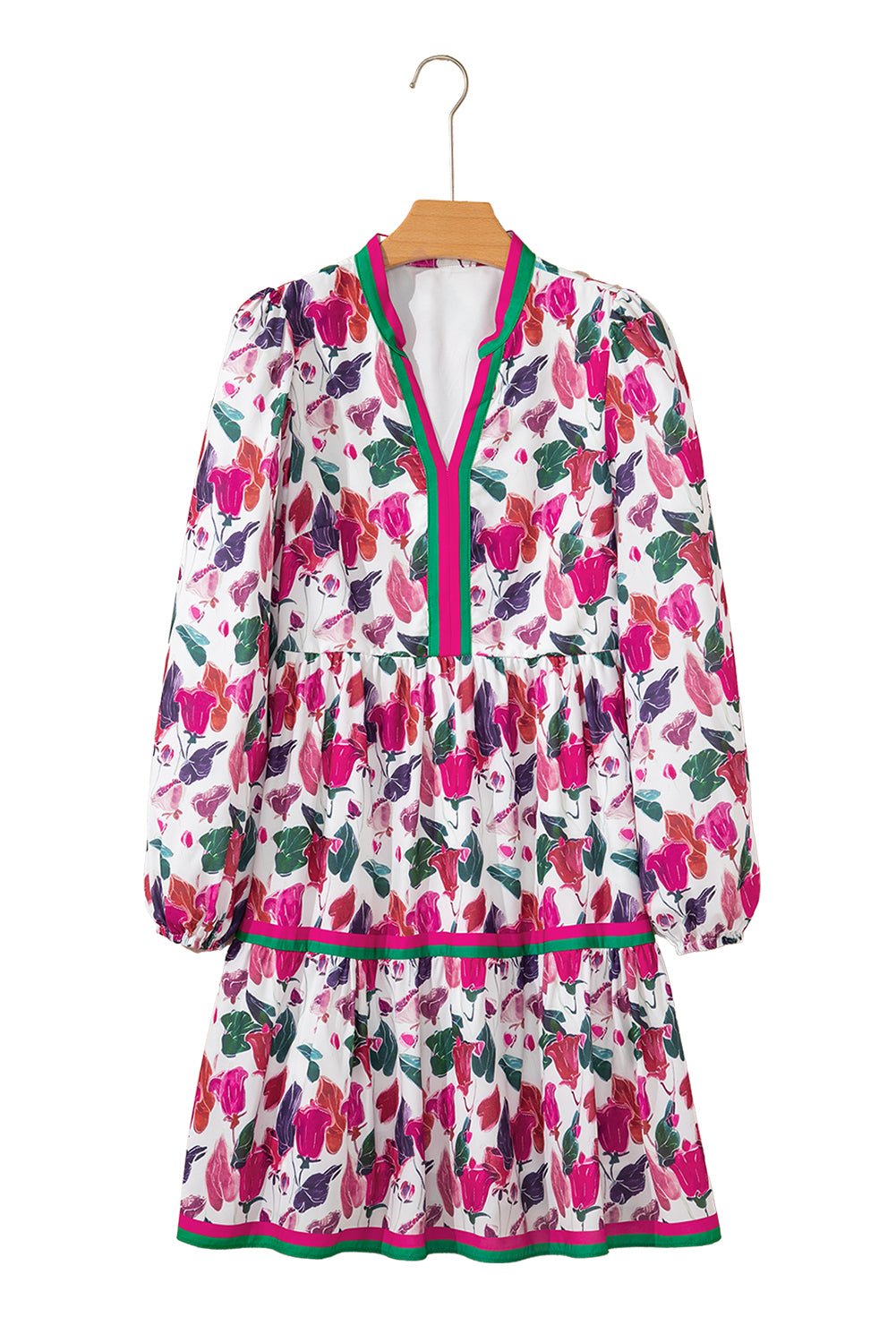 Purple Floral Print Contrast Striped Detail Long Sleeve Mini Dress-TOPS / DRESSES-[Adult]-[Female]-2022 Online Blue Zone Planet