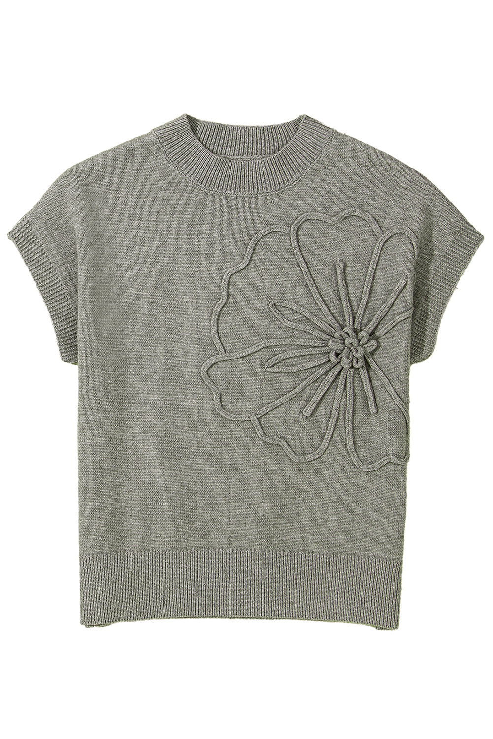 High Flower Pattern Ribbed Trim Short Sleeve Boxy Sweater-TOPS / DRESSES-[Adult]-[Female]-2022 Online Blue Zone Planet