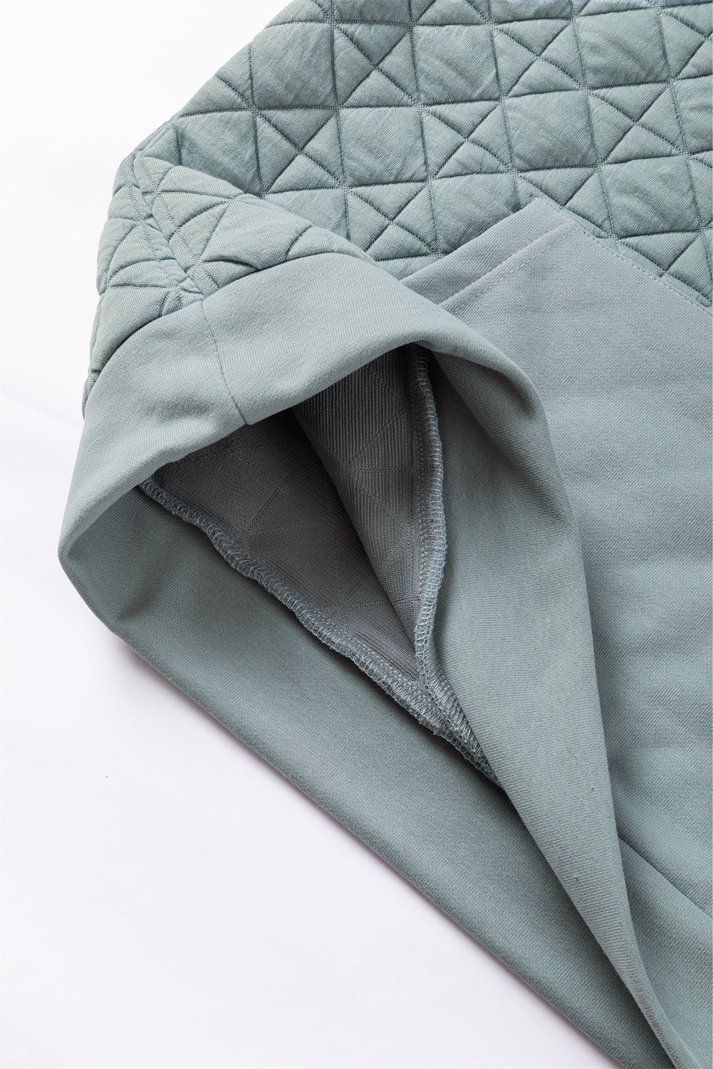 Light Grey Drop Shoulder Quilted Patchwork Kangaroo Pocket Hoodie-Tops/Sweatshirts & Hoodies-[Adult]-[Female]-2022 Online Blue Zone Planet