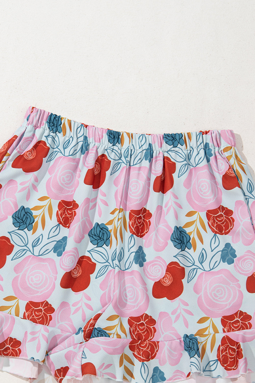 Multicolour Floral V Neck Cami Top And Ruffled Shorts Lounge Set-Loungewear & Sleepwear/Loungewear-[Adult]-[Female]-2022 Online Blue Zone Planet