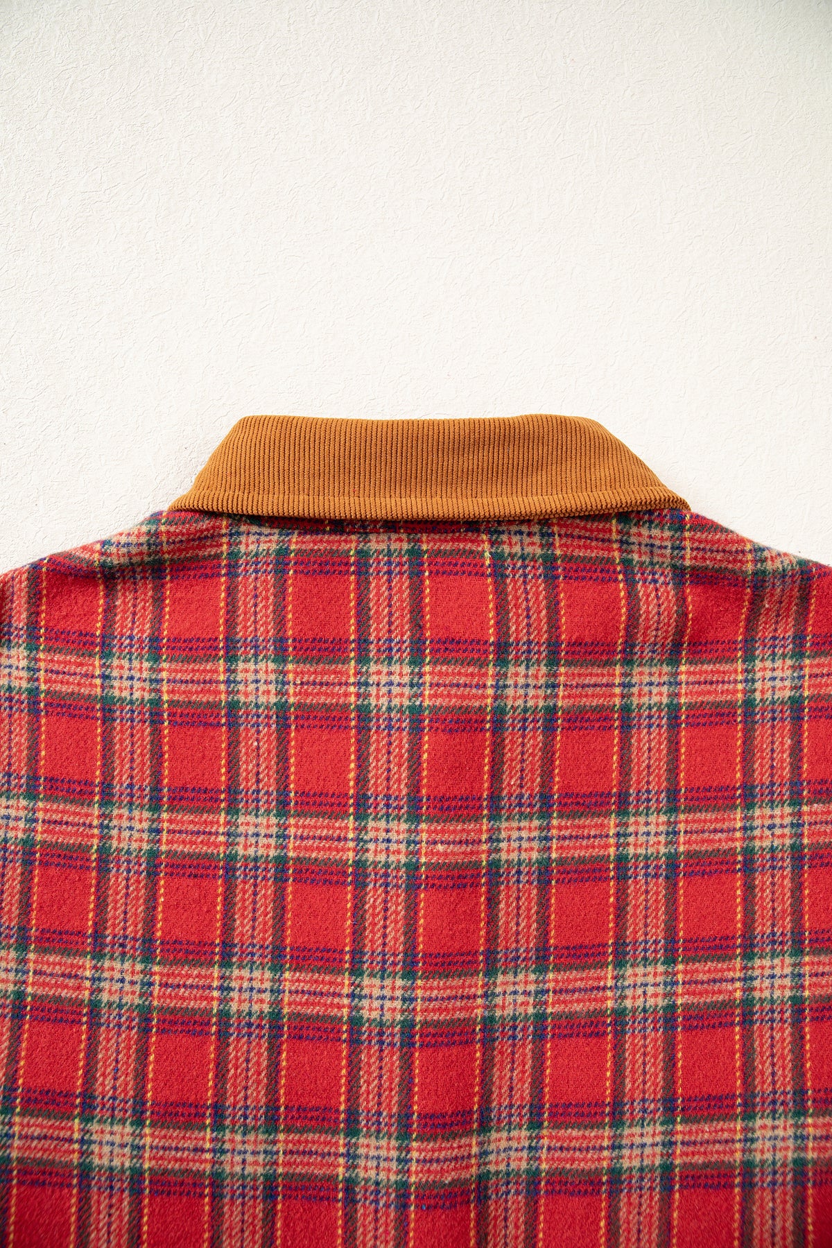 Red Casual Plaid Color Block Collared Button Shacket-Outerwear/Plaid Shackets-[Adult]-[Female]-2022 Online Blue Zone Planet