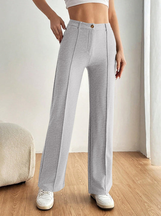 High Waist Wide Leg Pants-BOTTOMS SIZES SMALL MEDIUM LARGE-[Adult]-[Female]-Light Gray-S-2022 Online Blue Zone Planet