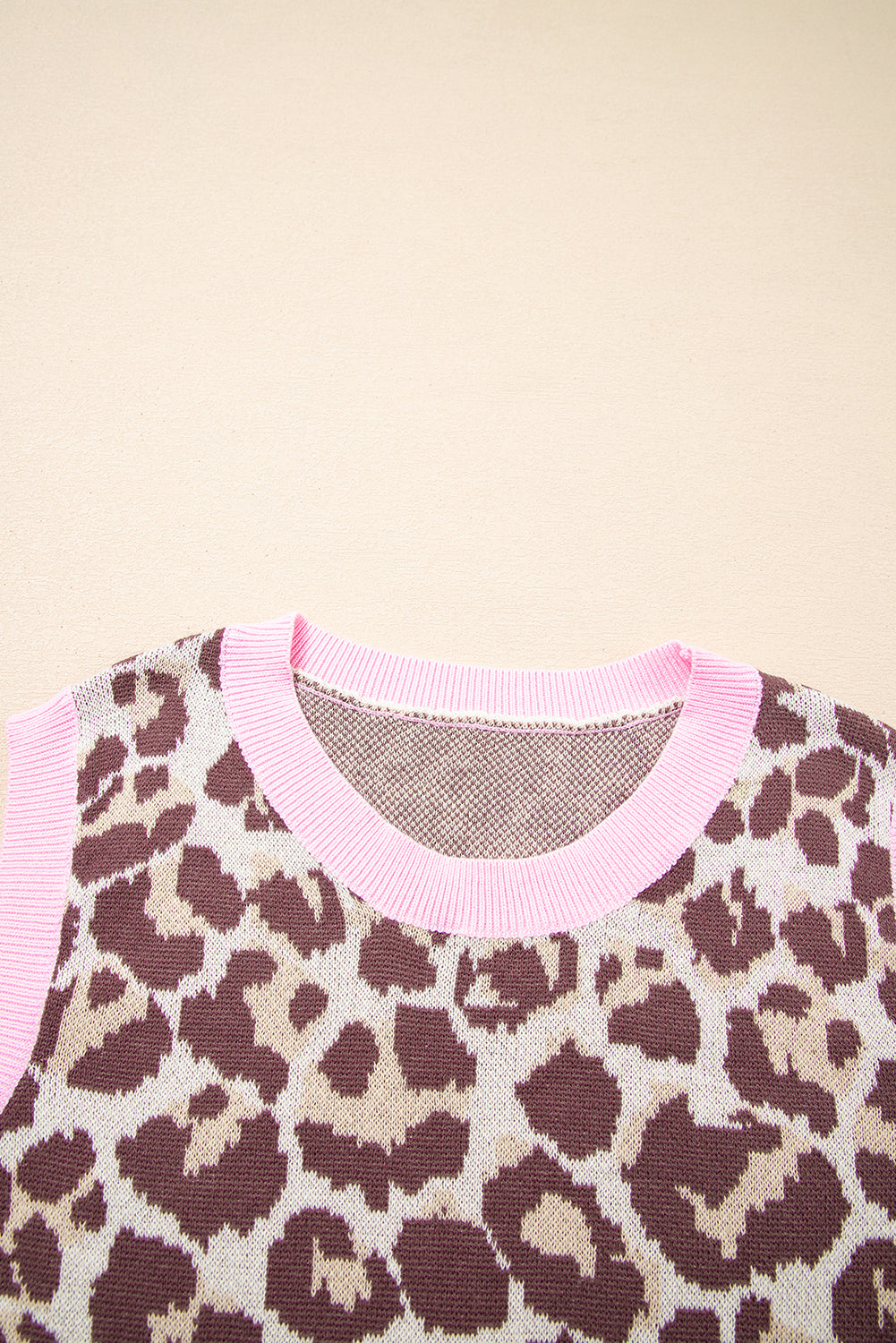 Brown Leopard Pattern Contrast Ribbed Trim Sweater Vest-TOPS / DRESSES-[Adult]-[Female]-2022 Online Blue Zone Planet