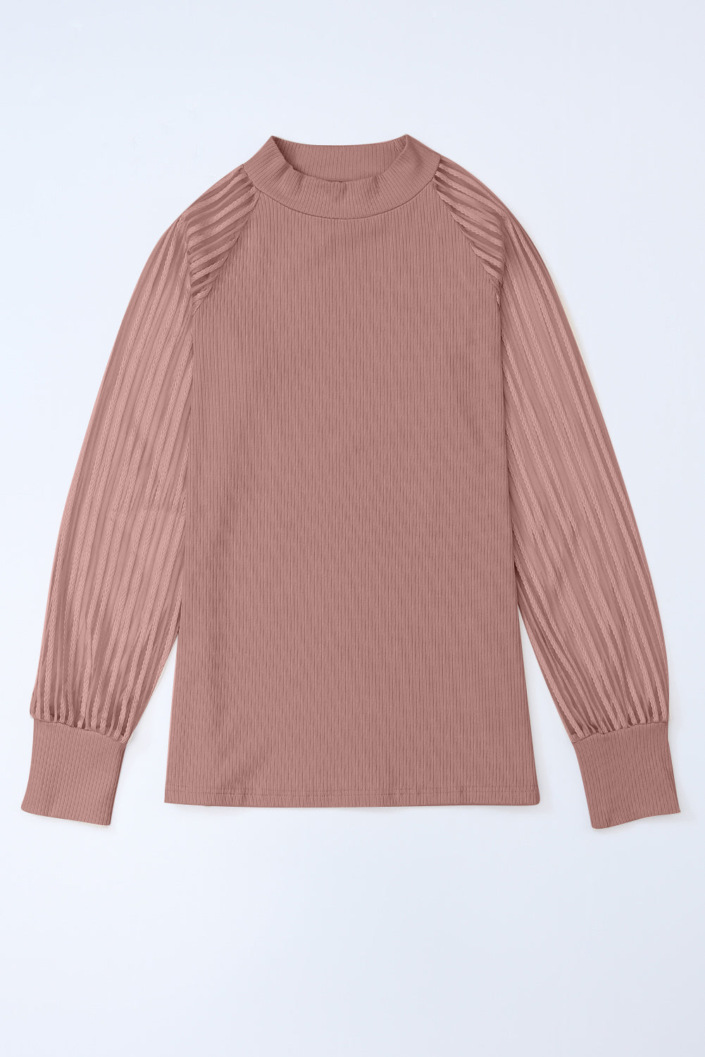 Pink Black Striped Mesh Long Sleeve Crewneck Ribbed Top-Tops/Long Sleeve Tops-[Adult]-[Female]-2022 Online Blue Zone Planet