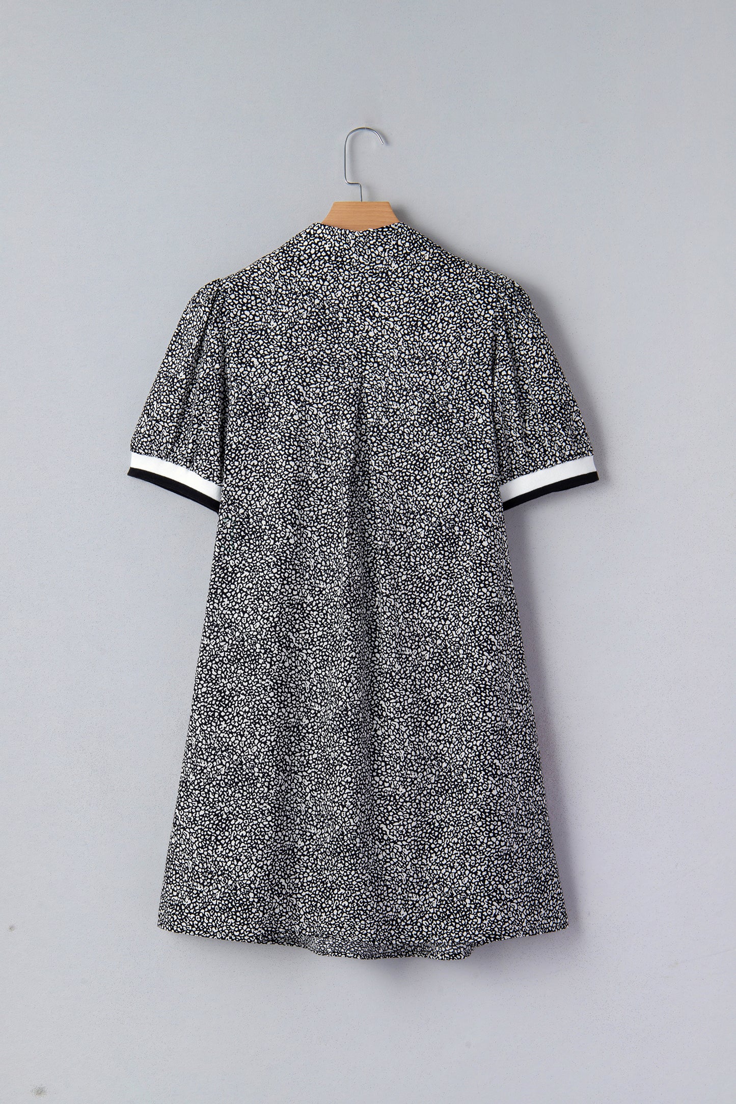 Black Leopard Print Contrast Striped Trim Polo Collar Short Sleeve Dress with Pockets-Dresses/Mini Dresses-[Adult]-[Female]-2022 Online Blue Zone Planet