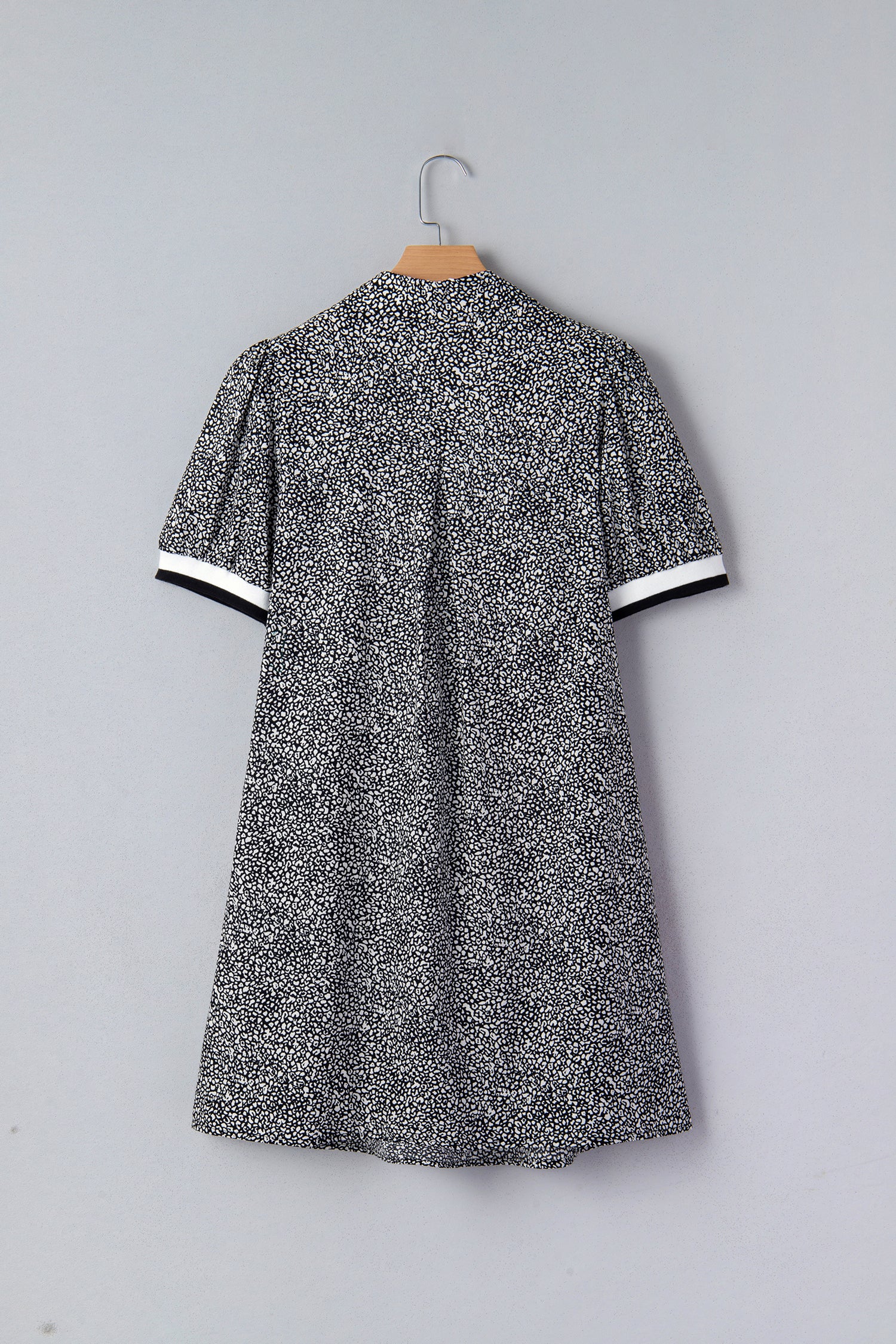 Black Leopard Print Contrast Striped Trim Polo Collar Short Sleeve Dress with Pockets-Dresses/Mini Dresses-[Adult]-[Female]-2022 Online Blue Zone Planet