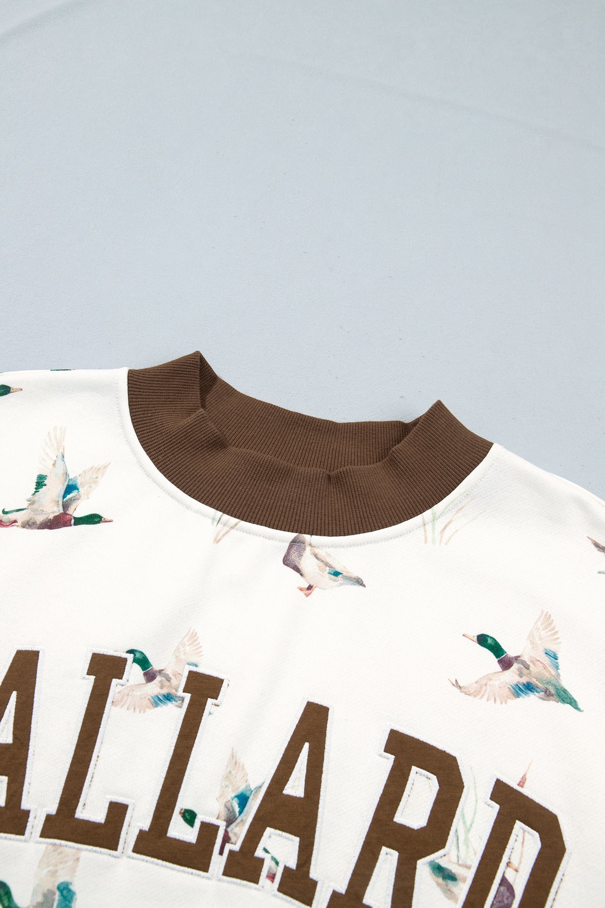 Beige Western Mallard Letter Print Baggy Pullover Sweatshirt-Tops/Sweatshirts & Hoodies-[Adult]-[Female]-2022 Online Blue Zone Planet