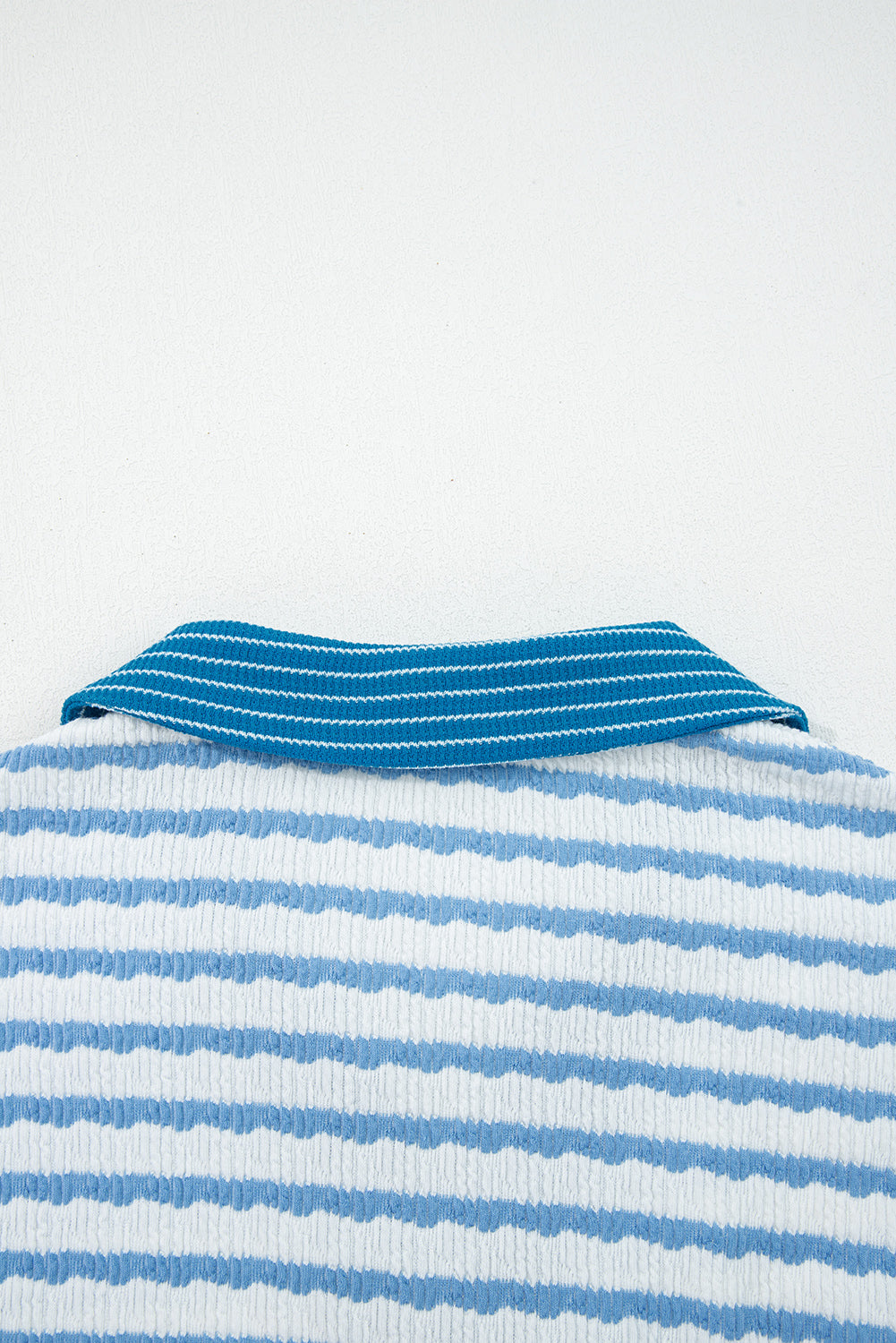 Sky Blue Stripe Collared Pullover Top and Drawstring Pant Set-Two Piece Sets/Pant Sets-[Adult]-[Female]-2022 Online Blue Zone Planet