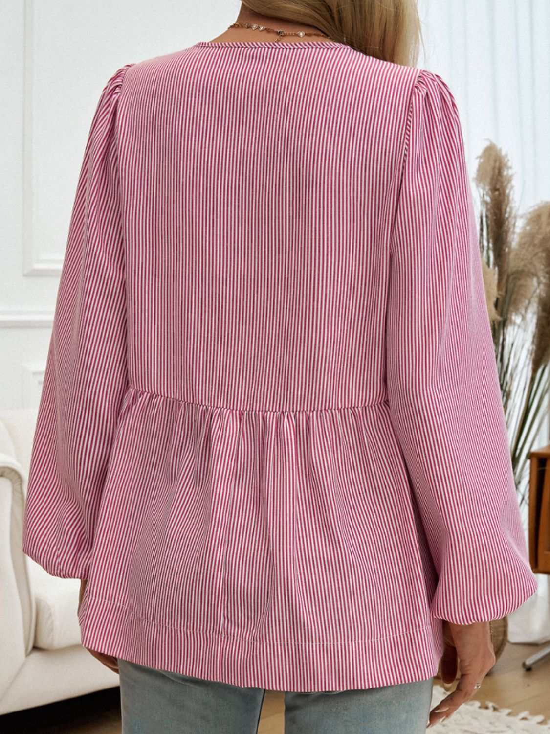 Tied Striped Long Sleeve Blouse-TOPS / DRESSES-[Adult]-[Female]-2022 Online Blue Zone Planet