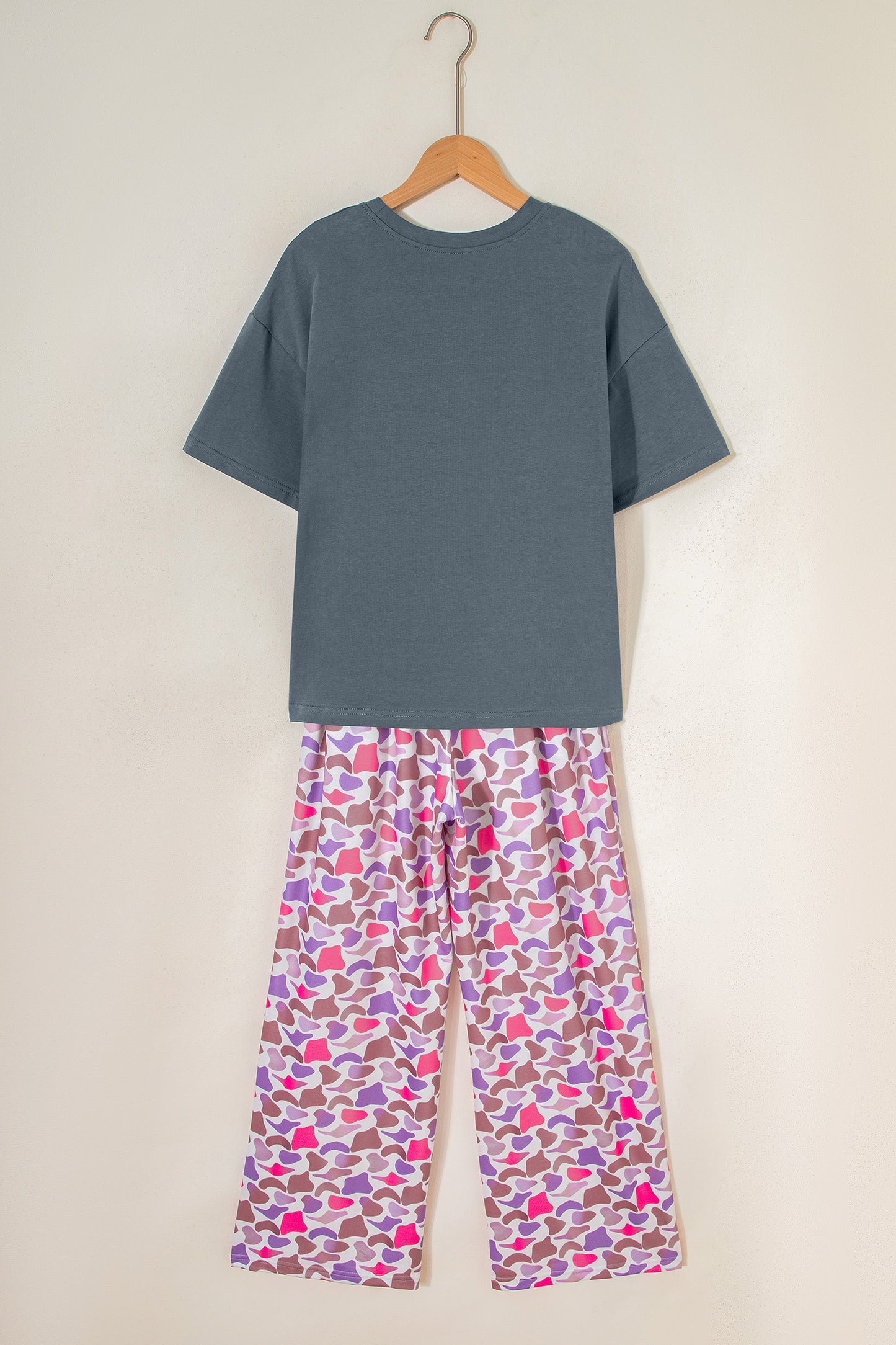 Medium Grey MAMA Letter Graphic Tee Camouflage Print Loose Pant Set-Two Piece Sets/Pant Sets-[Adult]-[Female]-2022 Online Blue Zone Planet