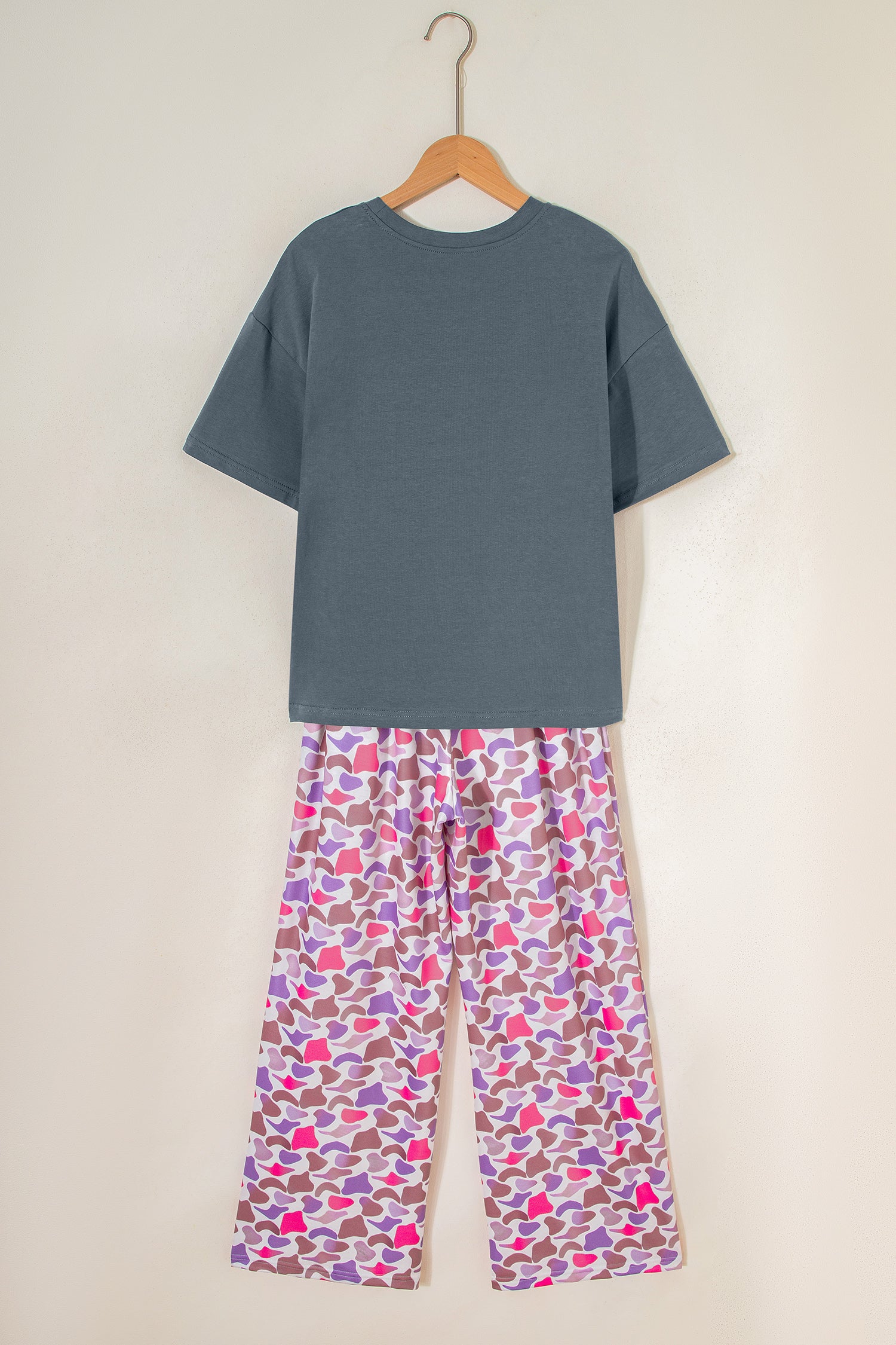 Medium Grey MAMA Letter Graphic Tee Camouflage Print Loose Pant Set-Two Piece Sets/Pant Sets-[Adult]-[Female]-2022 Online Blue Zone Planet