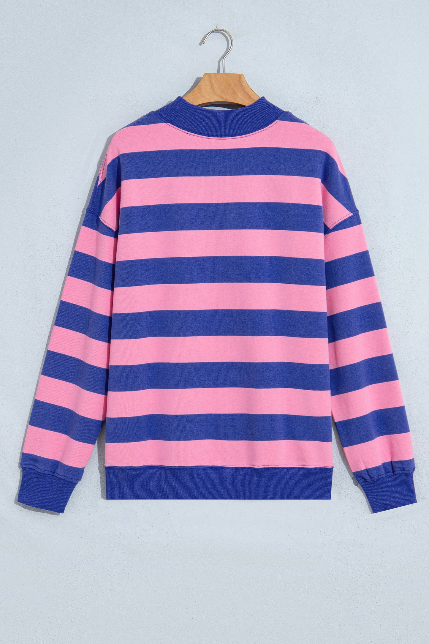 Rose Stripe Colorblock Mock Neck Relaxed Sweatshirt-Tops/Sweatshirts & Hoodies-[Adult]-[Female]-2022 Online Blue Zone Planet