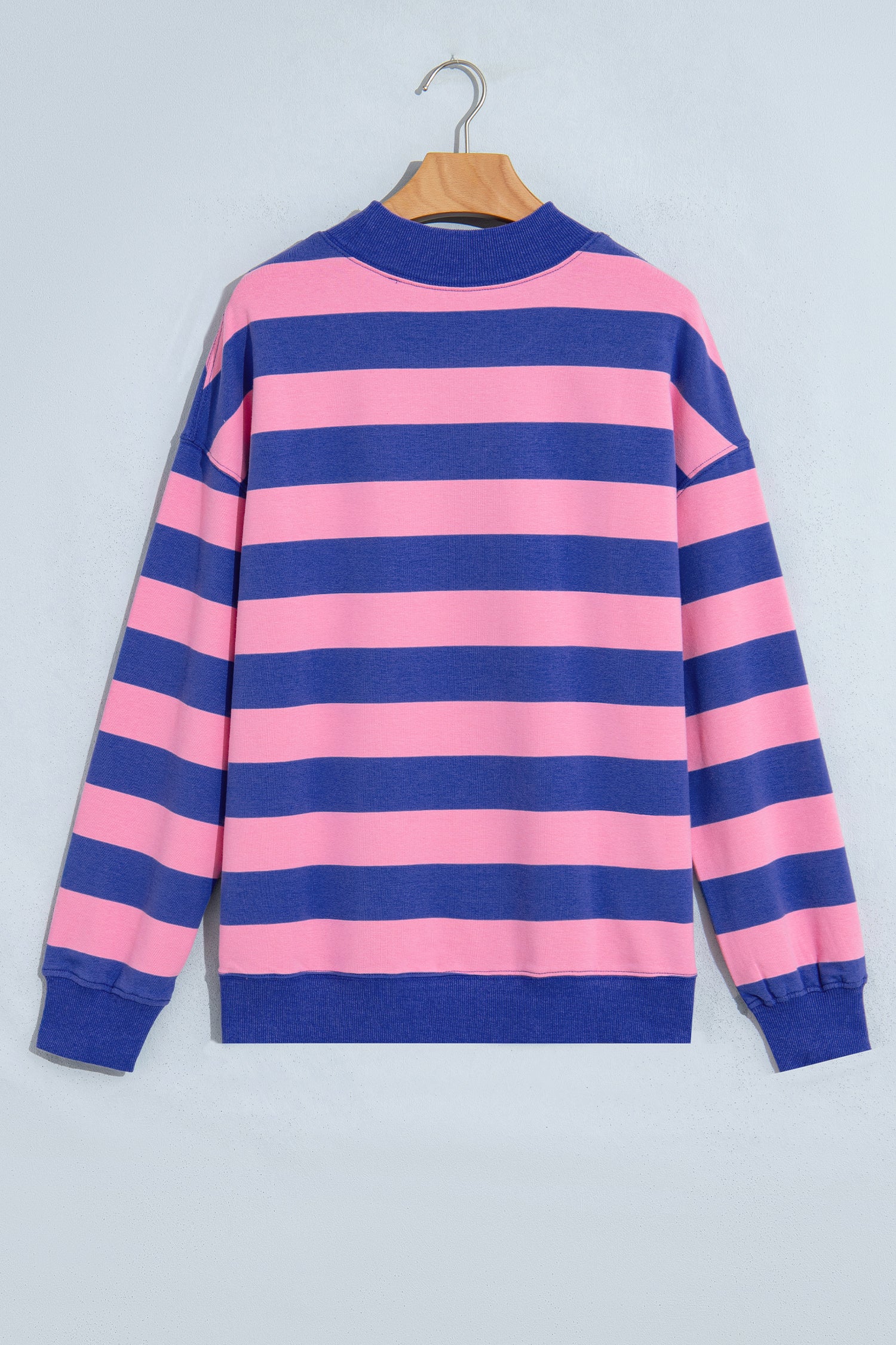 Rose Stripe Colorblock Mock Neck Relaxed Sweatshirt-Tops/Sweatshirts & Hoodies-[Adult]-[Female]-2022 Online Blue Zone Planet