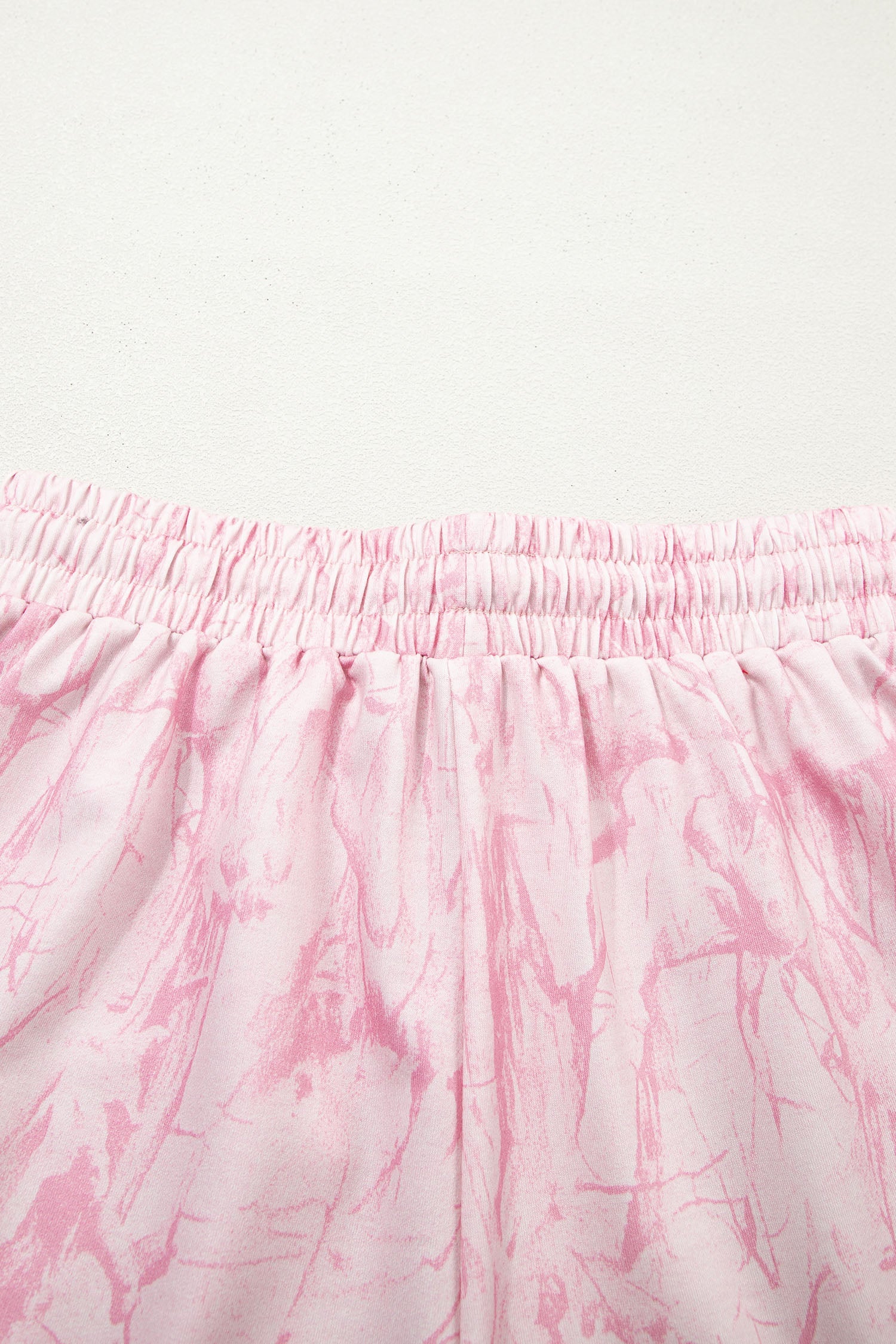 Pink Abstract Print V Neck Loose Tee Drawstring Shorts 2pcs Outfit-Two Piece Sets/Short Sets-[Adult]-[Female]-2022 Online Blue Zone Planet