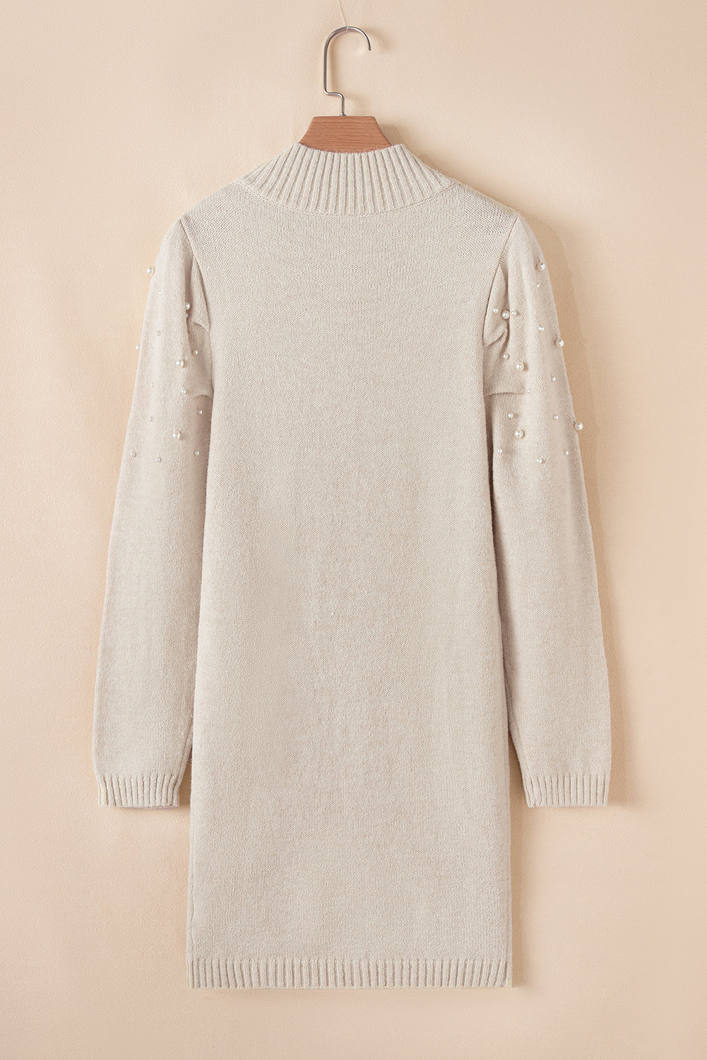 Parchment Pearl Beaded High Neck Bodycon Sweater Dress-Sweaters & Cardigans/Sweater Dresses-[Adult]-[Female]-2022 Online Blue Zone Planet