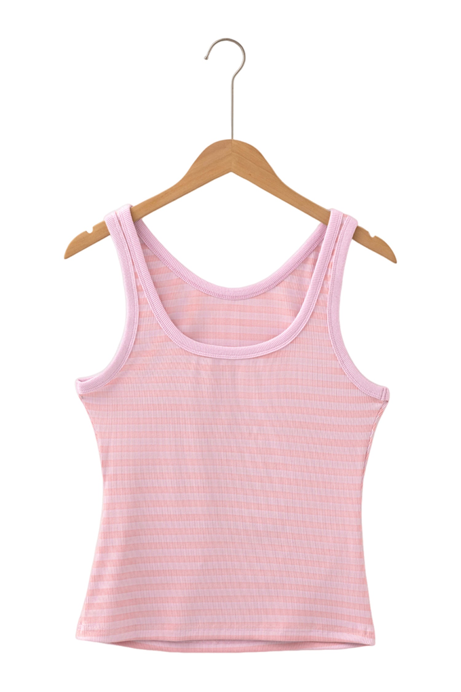 Pink Stripe Ribbed Knit Slim Tank Top-Tops/Tank Tops-[Adult]-[Female]-2022 Online Blue Zone Planet