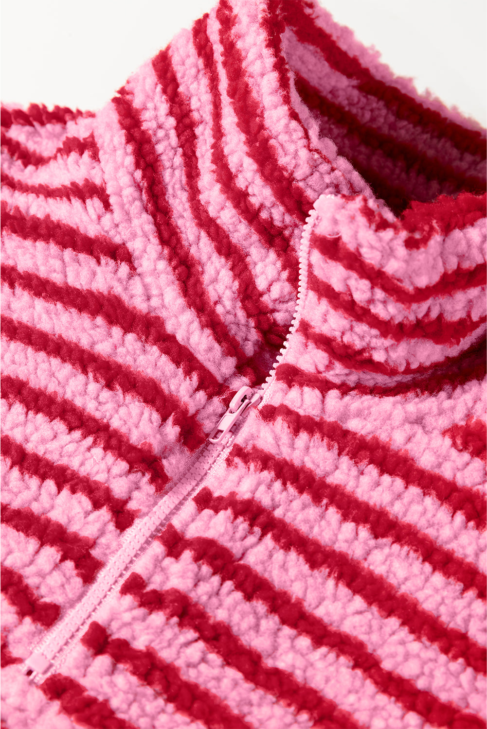 Pink Stripe Quarter Zip Fleece Oversize Sweatshirt-Tops/Sweatshirts & Hoodies-[Adult]-[Female]-2022 Online Blue Zone Planet